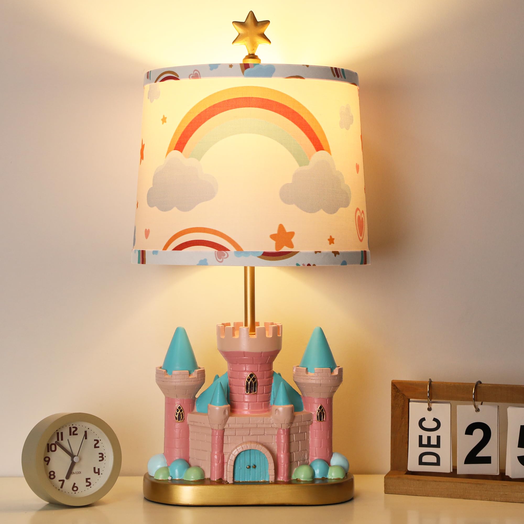 Hamucd Castle Bedside Table Lamp for Kid,Pink Princess Nursery Lamp for Girl Bedroom Nightstand Decor,Cute Desk Lamp for Study R