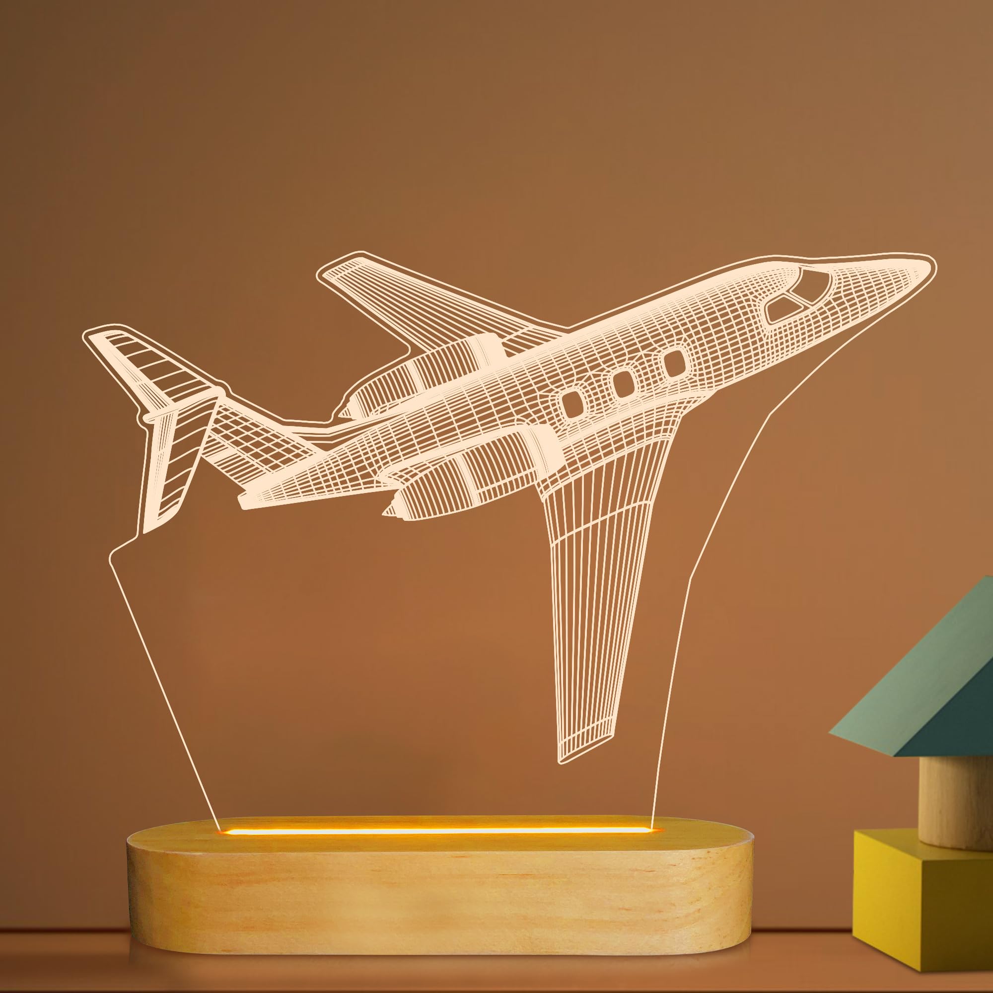 Lightzz Air  Night Light 3D Illusion Lamp, Yellow Wood Table Lamp For Boys, Usb Powered, Model Fs-Xmx001-9999