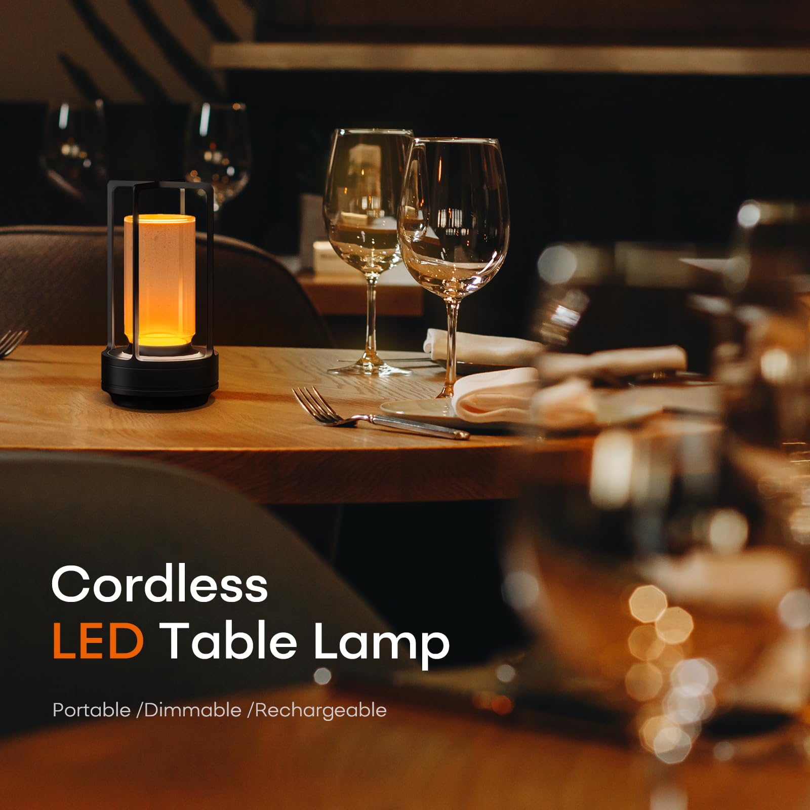 YYXGOOB Cordless LED Table Lamp, Touch Sensor, 3-Way Dimmable, Rechargeable, Metal, Grey, Model A-001