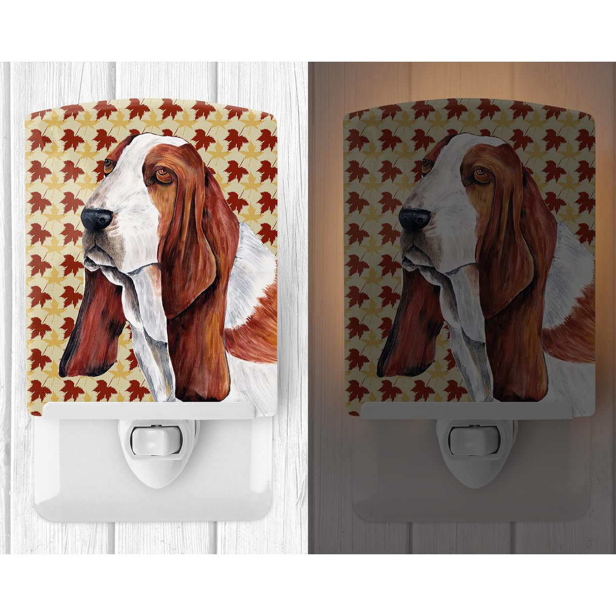 Carolines Treasures Ceramic Night Light Basset Hound Fall Leaves 6x4x3 Multicolor Model SC9212CNL