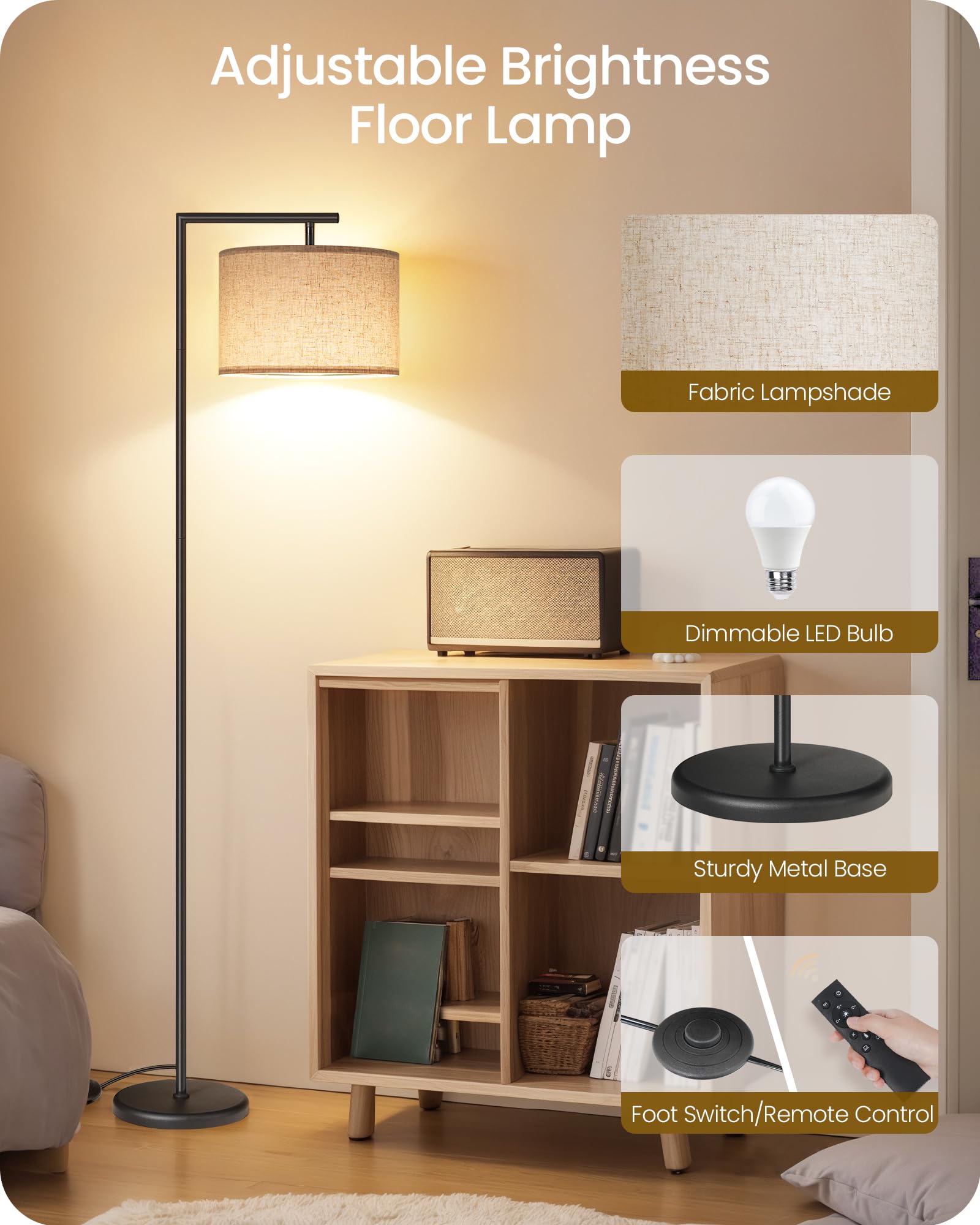 Goebleson Modern Dimmable Floor Lamp For Living Room With Adjustable Color Temperature Led Bulb, Arc Standing Lamp With Remote C