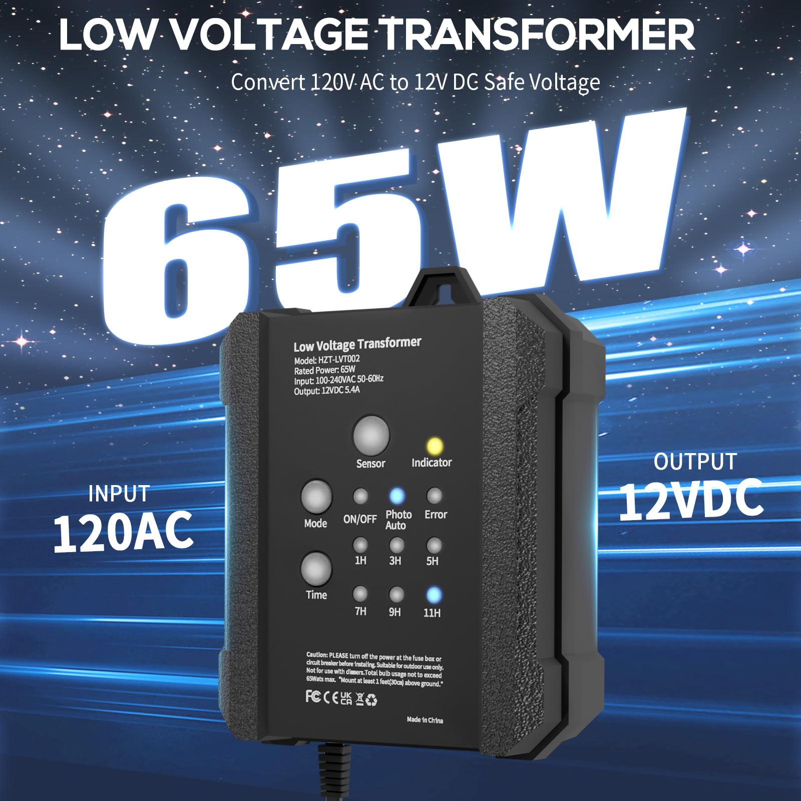 Sunmerit 65W Outdoor Low Voltage Transformer, Outdoor Landscape Lighting Transformer With Timer And Photocell Sensor, 120V Ac To