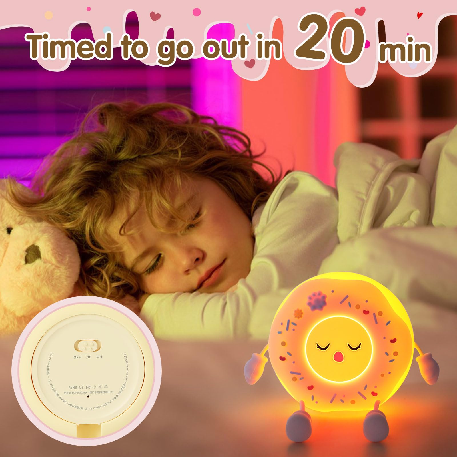 Qanyi Donut Lover Light,Rechargeable Novelty Donut Lamp With Soft Touch Control And Sweet Funny Shape For Desk Decor, Birthday,C