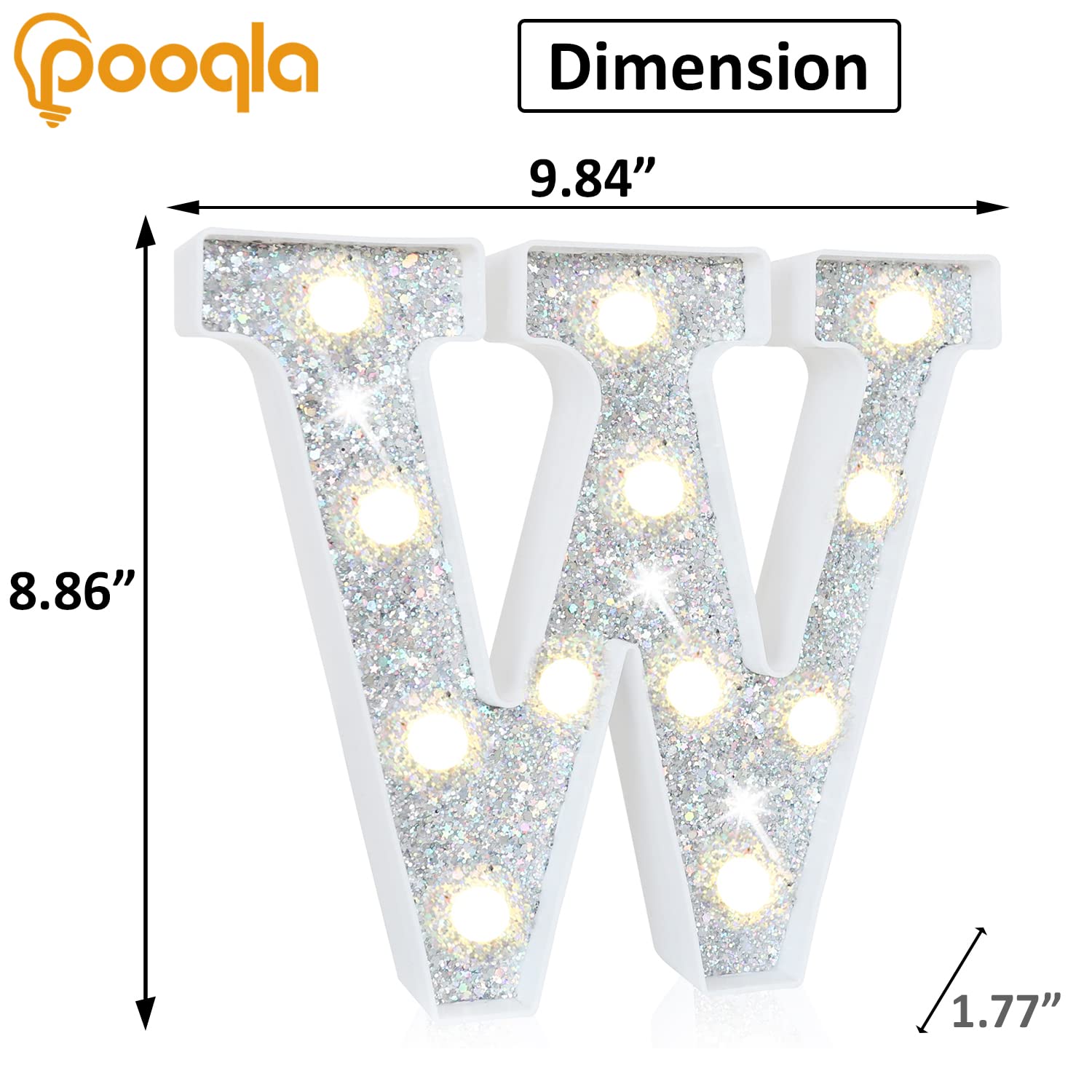 Pooqla LED Marquee Letter Lights, Sequin Silver, Battery Powered, Decorative Alphabet Sign for Parties, Weddings, and Home Decor