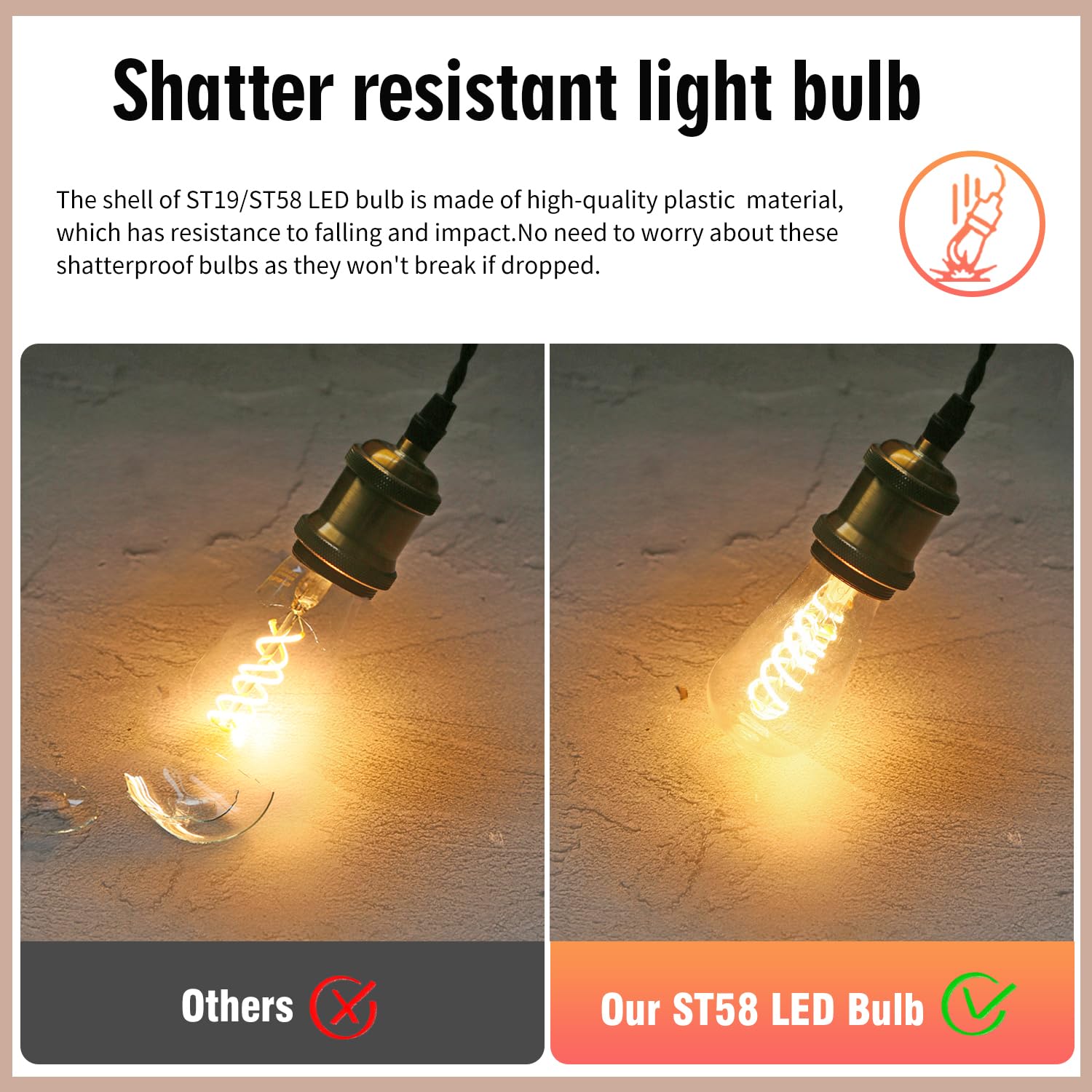 Emymlite 8 - Pack Dimmable Vintage Led Edison Bulbs, E26 Led Bulb 60 Watt Equivalent, Warm White 2700K, St19/St58 Antique Spiral
