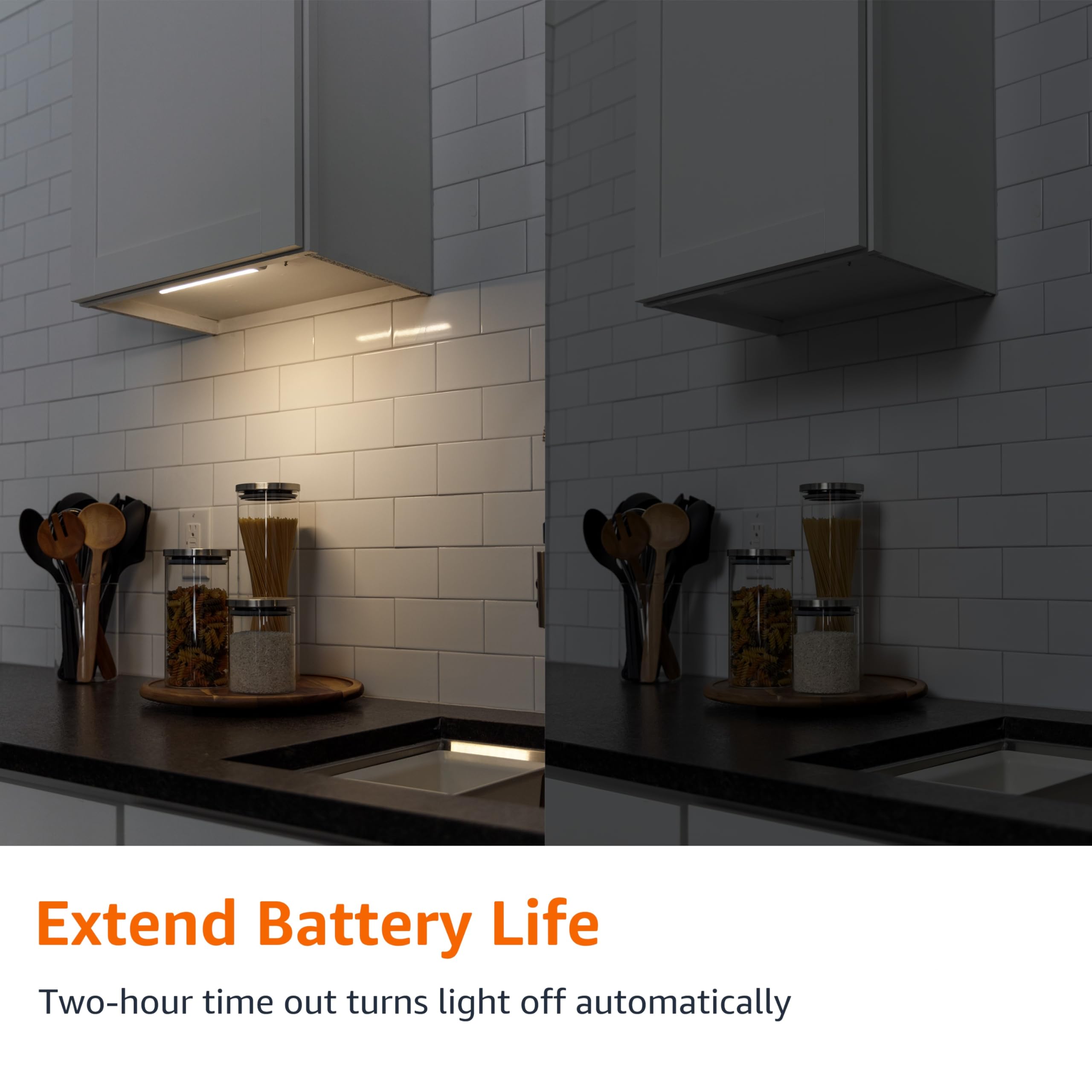 Amazon Basics LED Stick On Lights, Battery Operated, 65 Lumens, 2 Pack, White, Model 59462, Wireless Under Cabinet Lighting