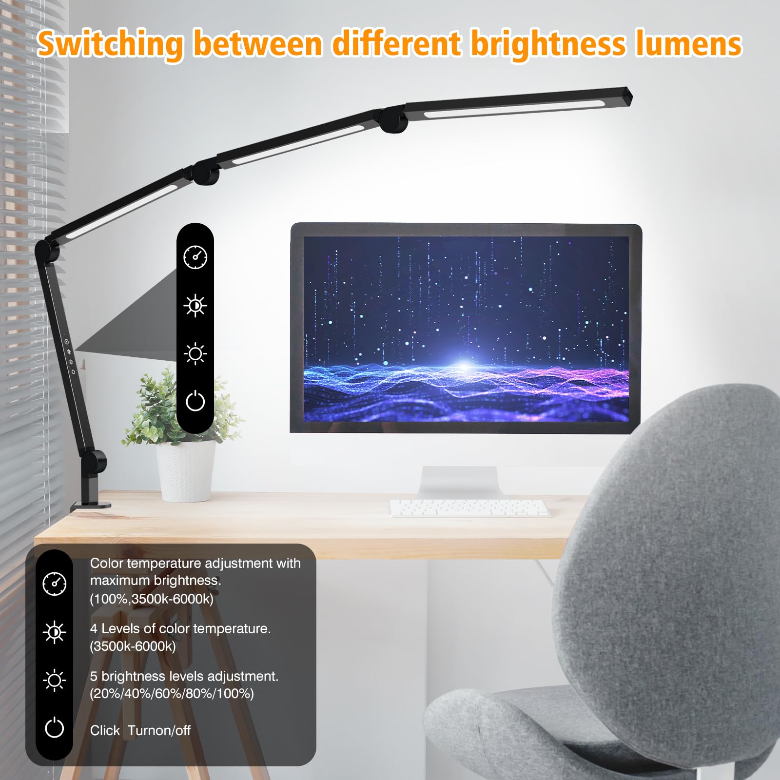 AILBTON LED Desk Lamp, Adjustable Swing Arm, Dimmable, Black, Model AILBTON-DL