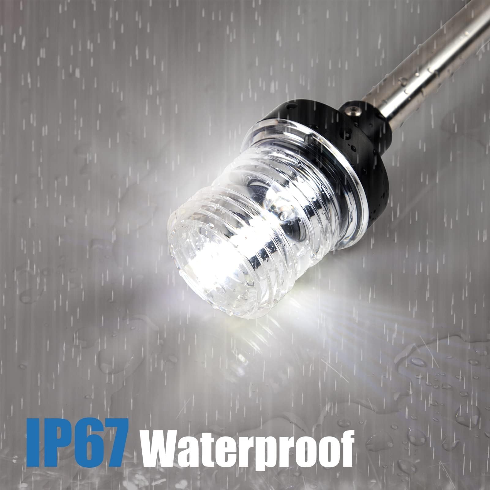 Obcursco Boat Stern Lights, IP67 Waterproof Fold-Down White LED Anchor Light for Marine, Pontoon, Fishing, Bass, and Jon Boats(1