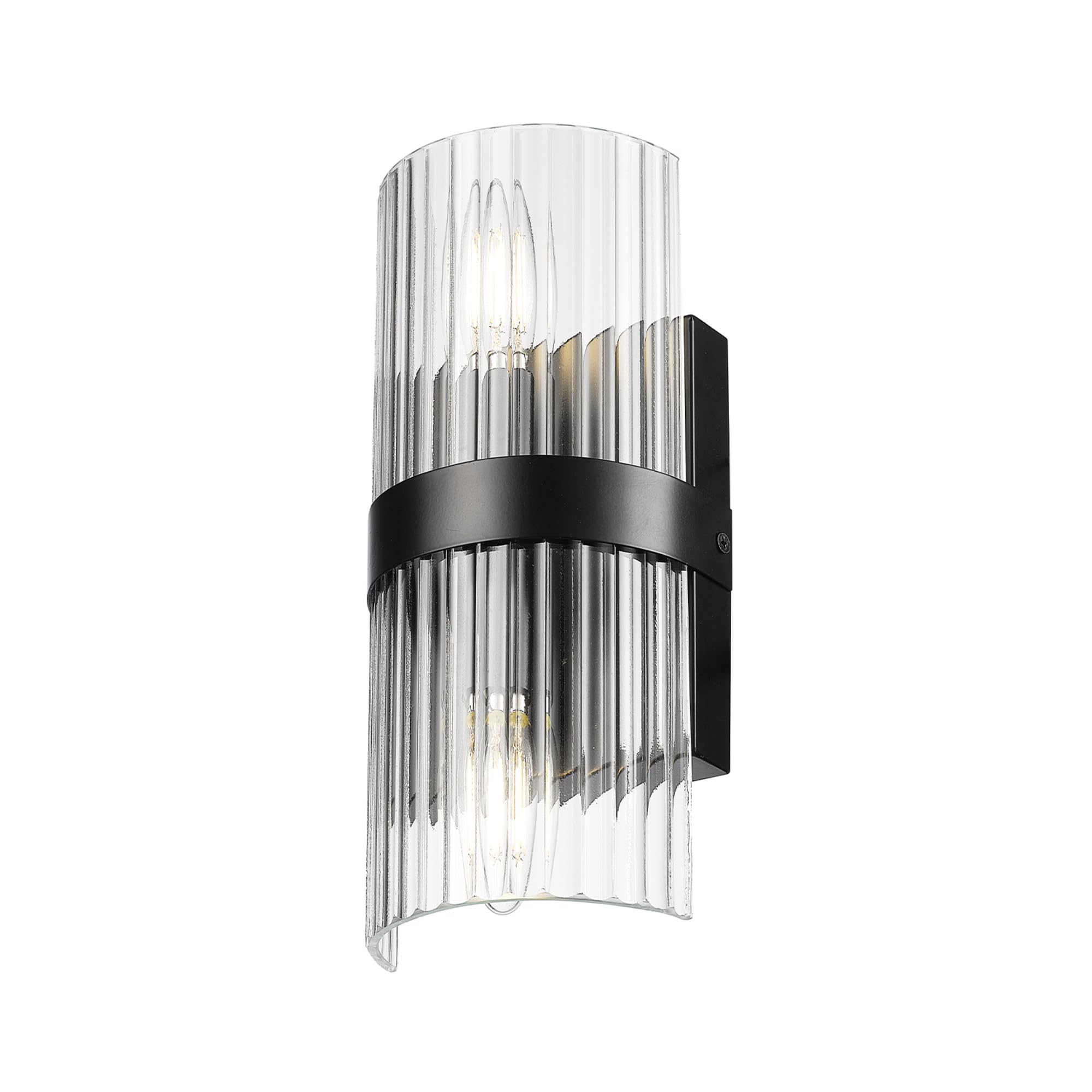 Globe Electric 65000050 2-Light Wall Sconce, Matte Black, Ribbed Glass Shade, E12 Base Sockets, Lights For Living Room, Home Dec