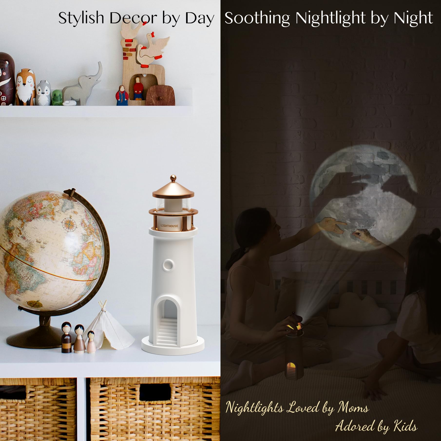 AEMYNOUZ Wireless Moon Lamp Projector Night Light, Remote Control, Dimmable, LED Table Lamp, White & Gold, Model LN-03