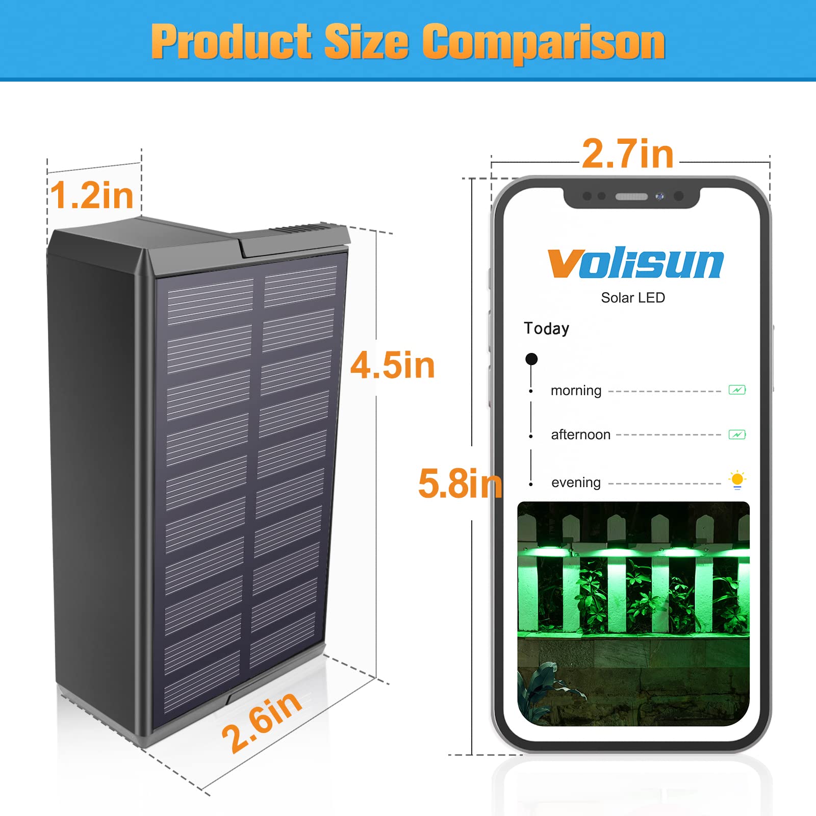 VOLISUN Solar Fence Lights, 12-Pack Waterproof LED, 1800mAh, 7 Colors + Warm White, Model 21113ZM