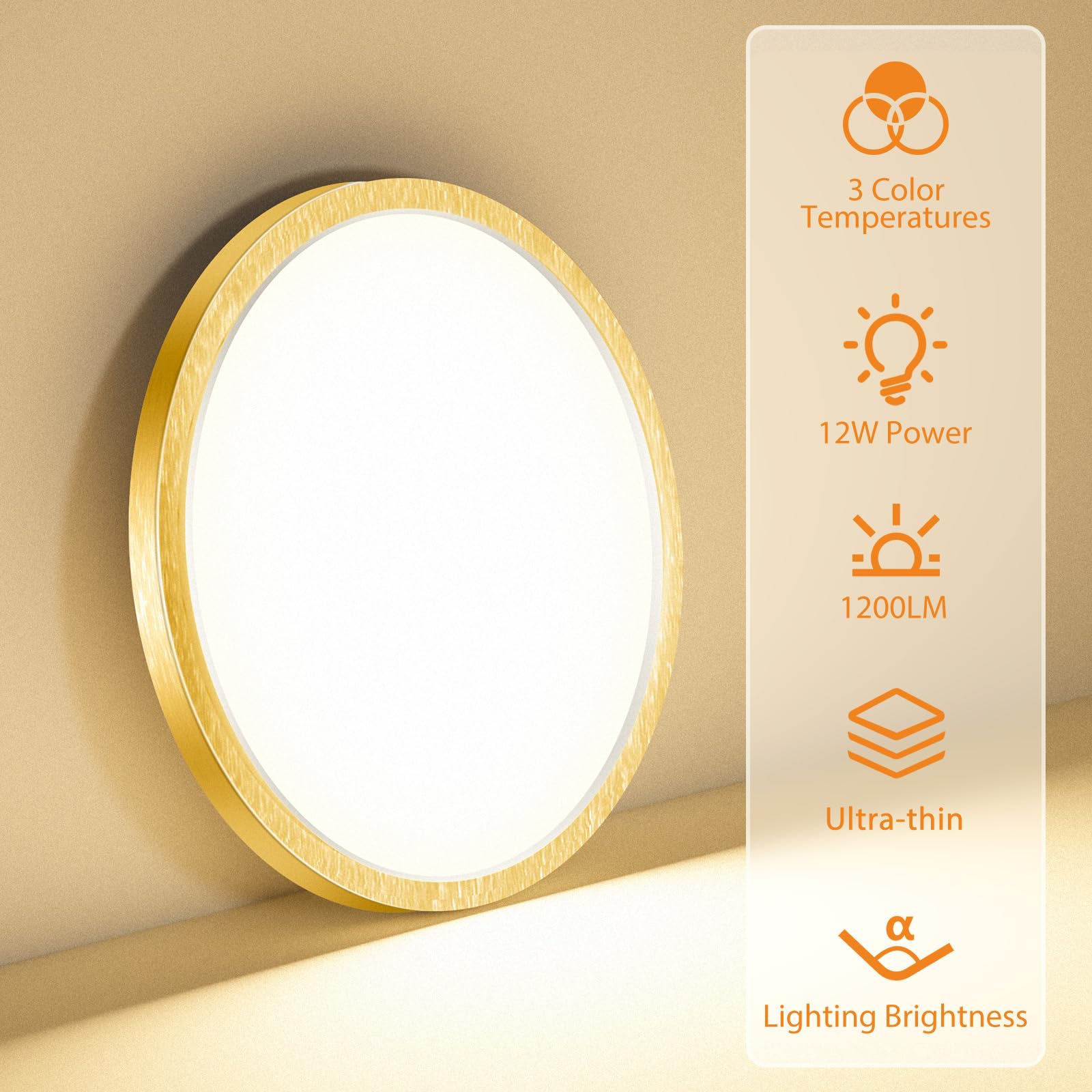 1Pack Led Flush Mount Ceiling Light Fixture, 3000K-4000K-6500K & 100W Equivalent Modern Kitchen Recessed Ceiling Lamp 12W 1200Lm