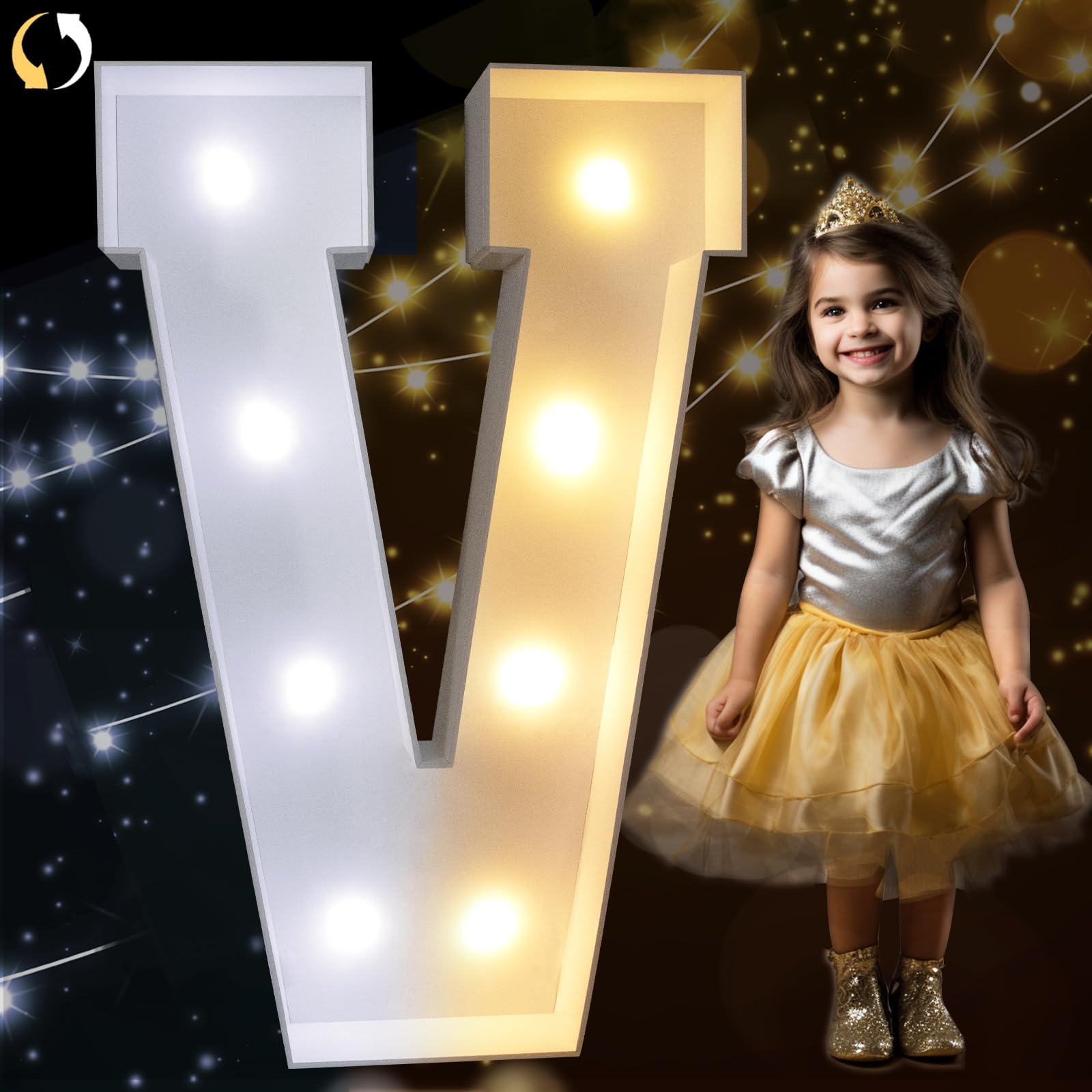 Pooqla 3FT Marquee Light Up Letter V, Warm White & Cool White LED, Decorative Signage for Birthday & Wedding Party Decor