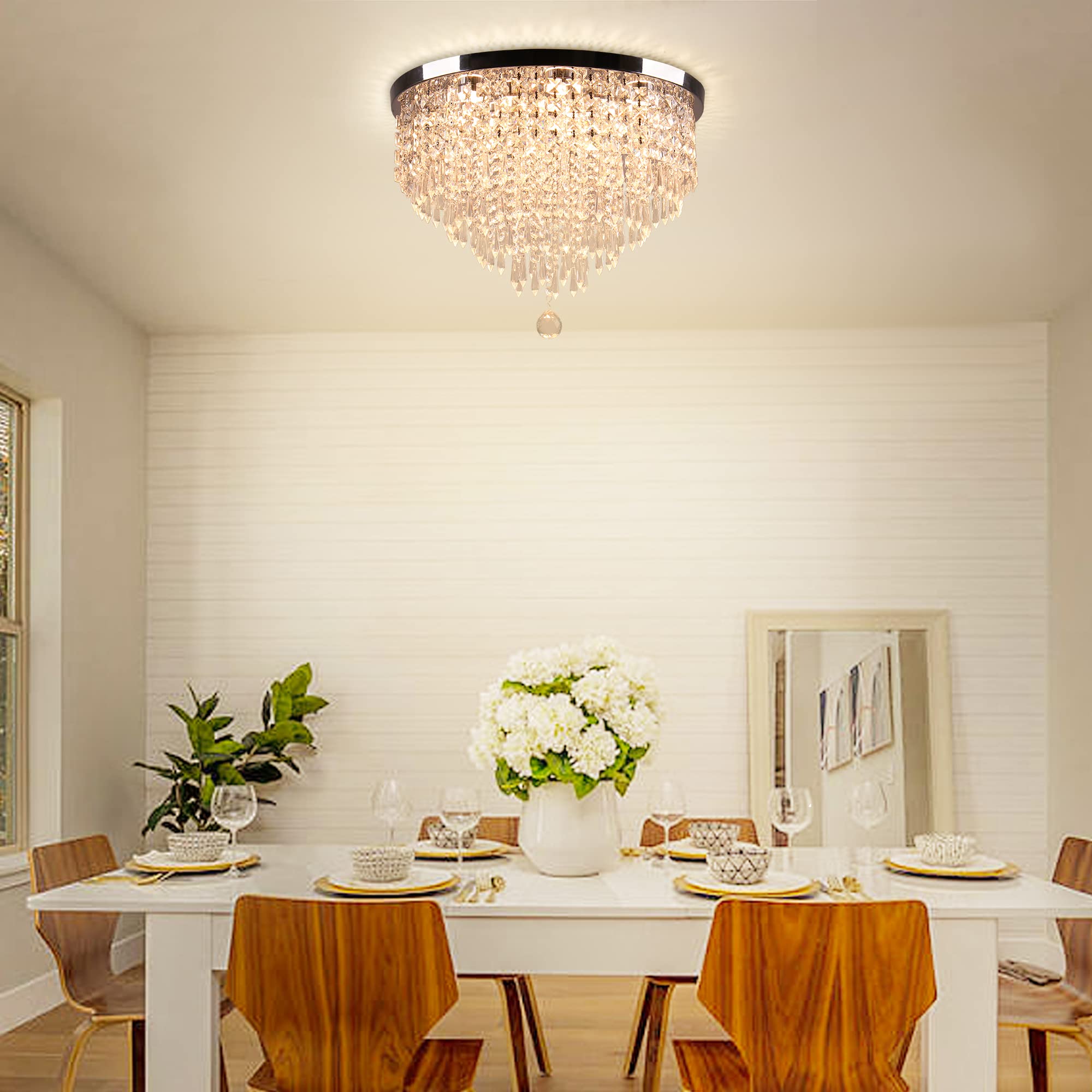 Ypqxyhda 19.7'' Crystal Chandeliers Led Crystal Ceiling Light With Remote Control Modern Flush Mount Chandelier For Bedroom Livi