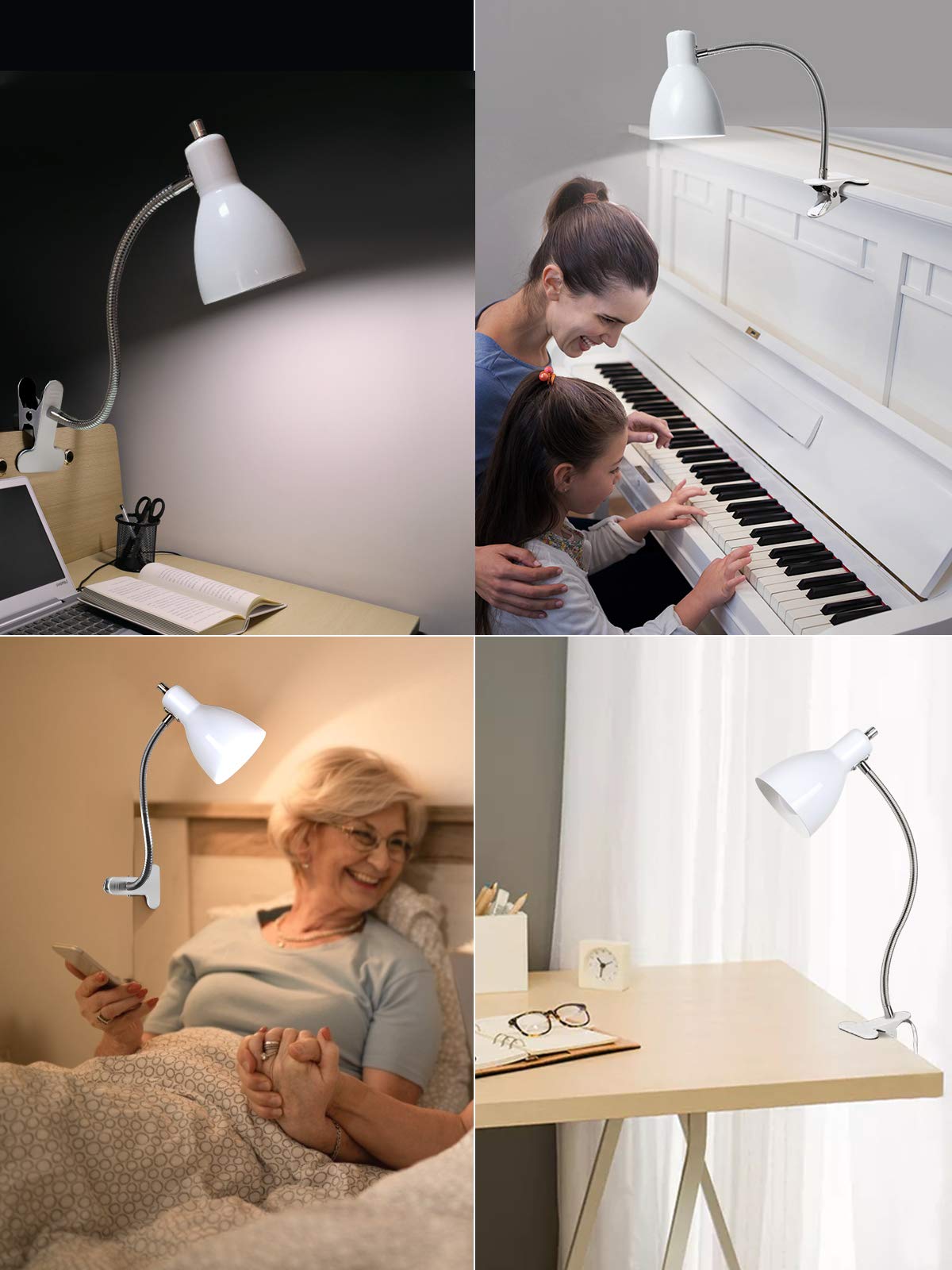 Lalisu Desk Lamp - Eye-Caring Portable Gooseneck Clip Light, White, Model Lalitb004