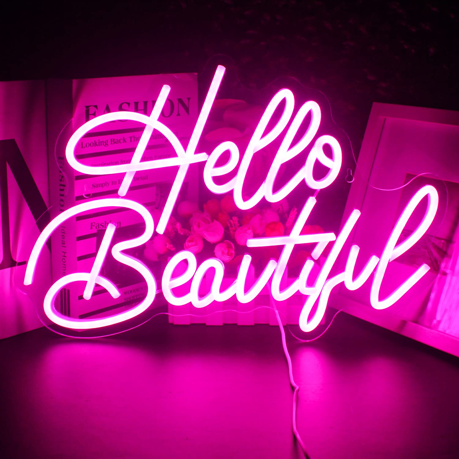 Looklight Neon Sign - Pink LED Light for Wall Decor, Model NS0725_5, Acrylic Material, USB Connectivity