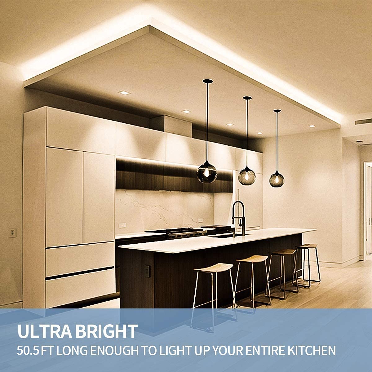 Led Strip Lights 50.5Ft Warm White Dimmable Led Light Strip Flexible Rope Lights Kits With 24V Etl Power Supply, Adhesive Clips,