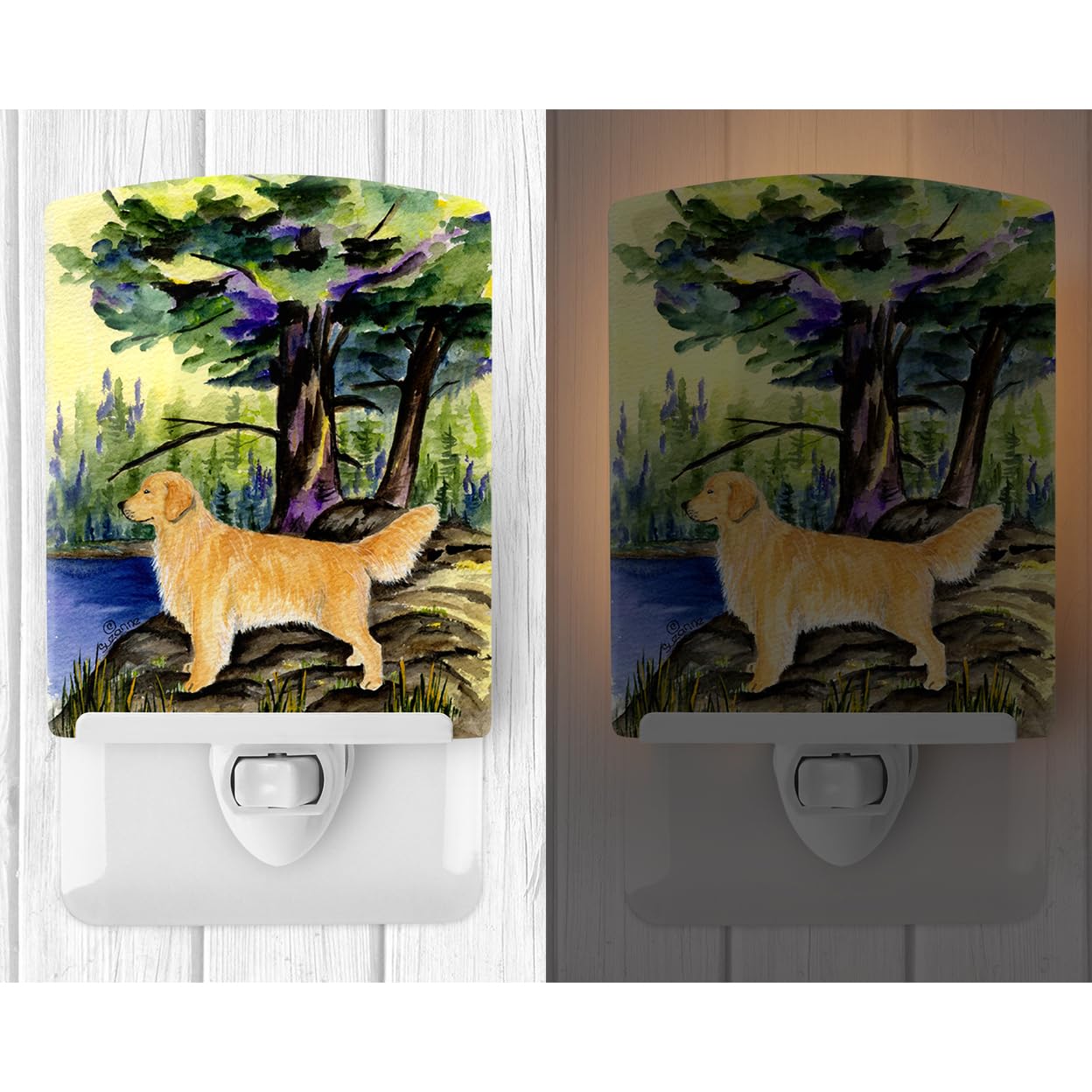 Caroline'S Treasures Ss8426Cnl Golden Retriever Ceramic Night Light Compact, Ul-Certified, Ideal For Bedroom, Bathroom, Nursery, Hallway, Kitchen, 6X4X3, Multicolor