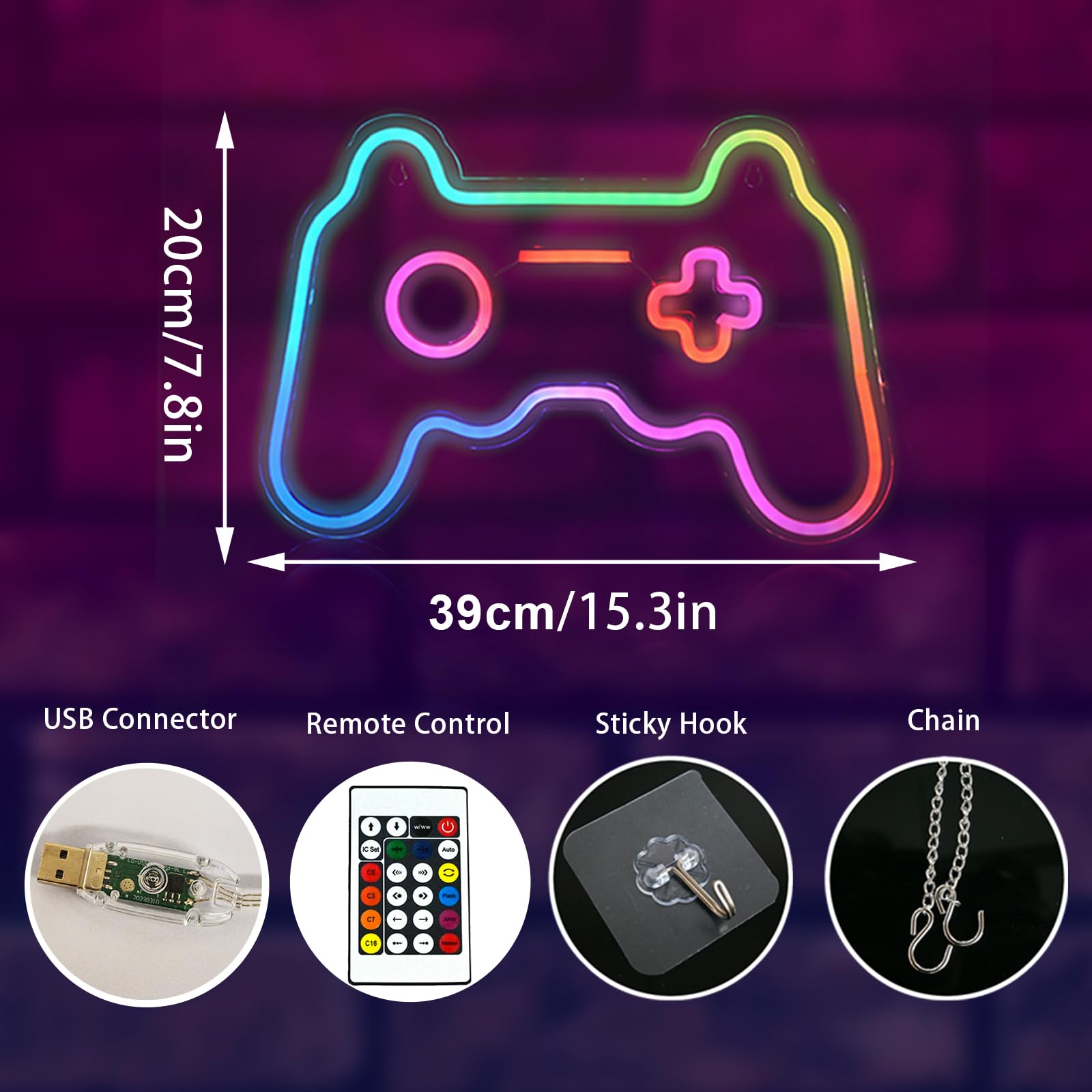 ineonlife Gamer Neon Sign - Dream Color Game Controller Light, USB Powered, Model QY0022, Perfect for Game Room Decor