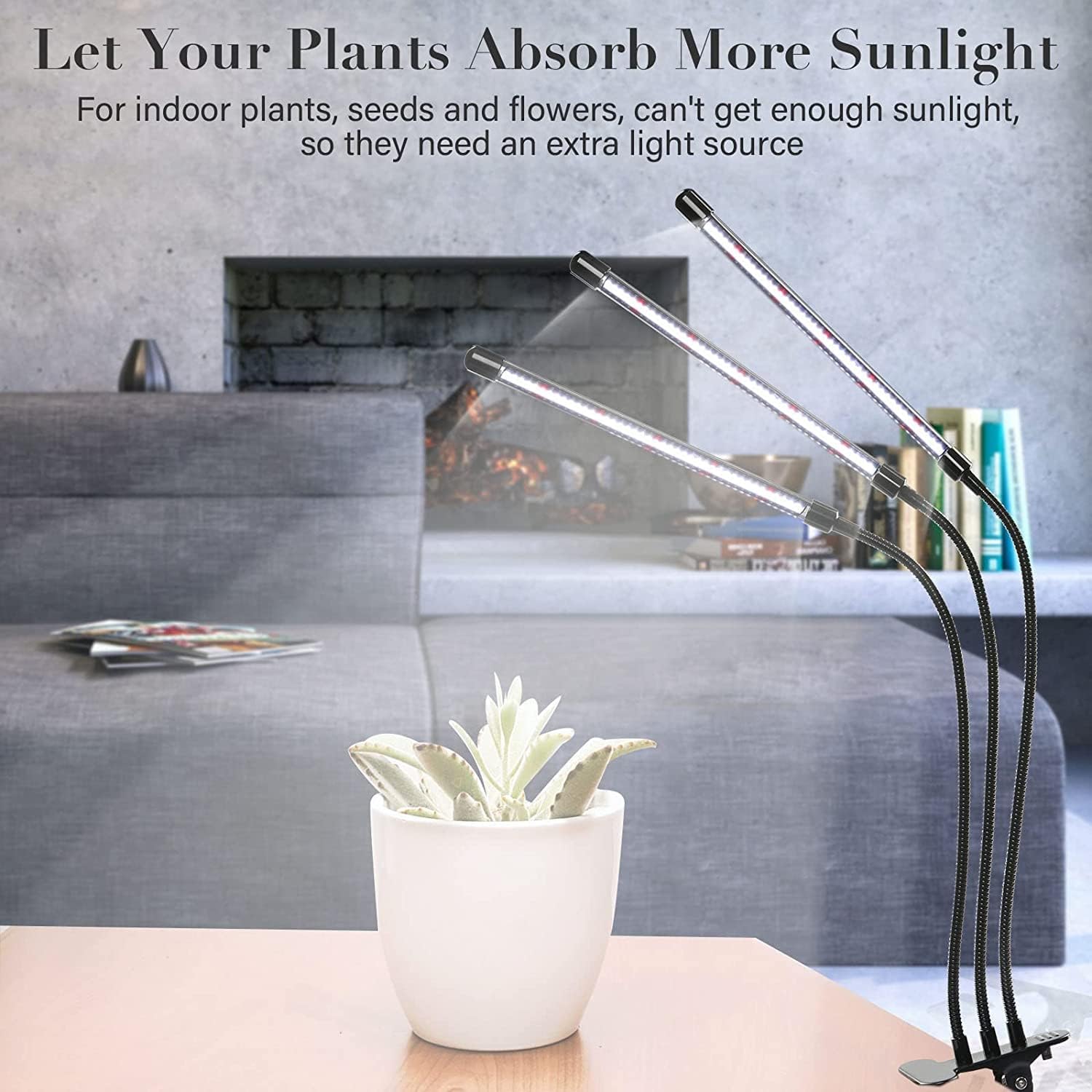 iPower LED Grow Light for Indoor Plants, 6000K Full Spectrum, 5-Level Dimmable, Auto On/Off Timer, 3 Tubes, White