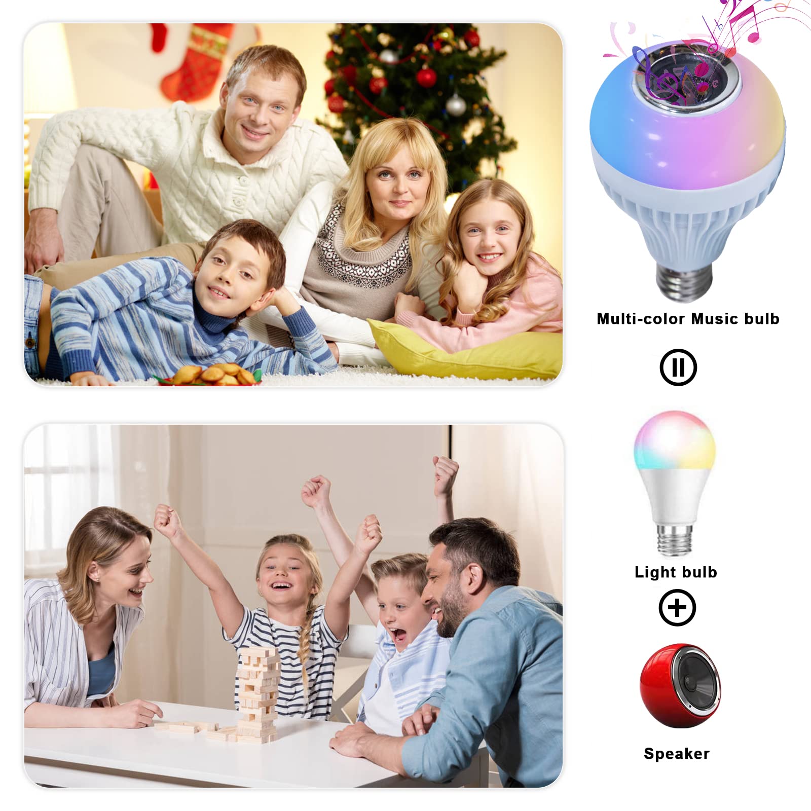AIDENOEY Smart Music Light Bulb with Built-in Bluetooth Speaker,E26 Base Wireless Single Smart Light Bulb,Remote Control White+R