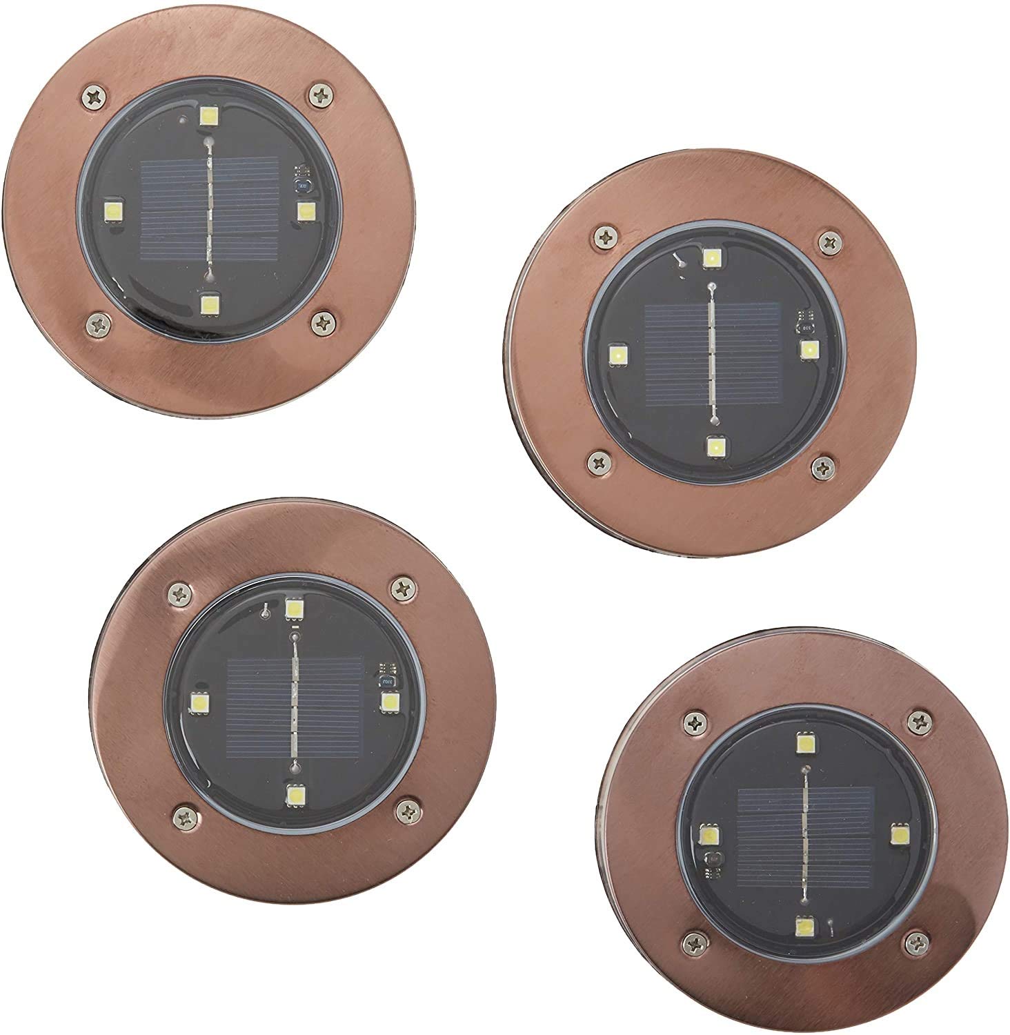 Bell+Howell Disk Lights Solar LED Outdoor 4 Pack, Weatherproof, Bronze, Model 2122