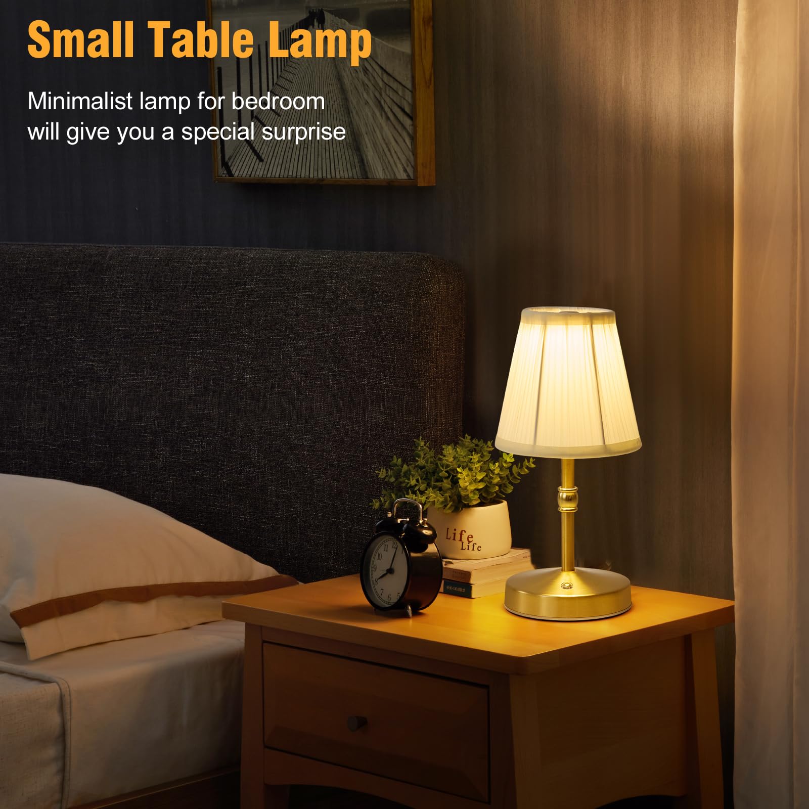 KPSHINE 5W Cordless Mini Lamp, 3000mAh, Dimmable, Gold, H9.8", Aesthetic Table Lamp for Kitchen, Restaurant, Bar