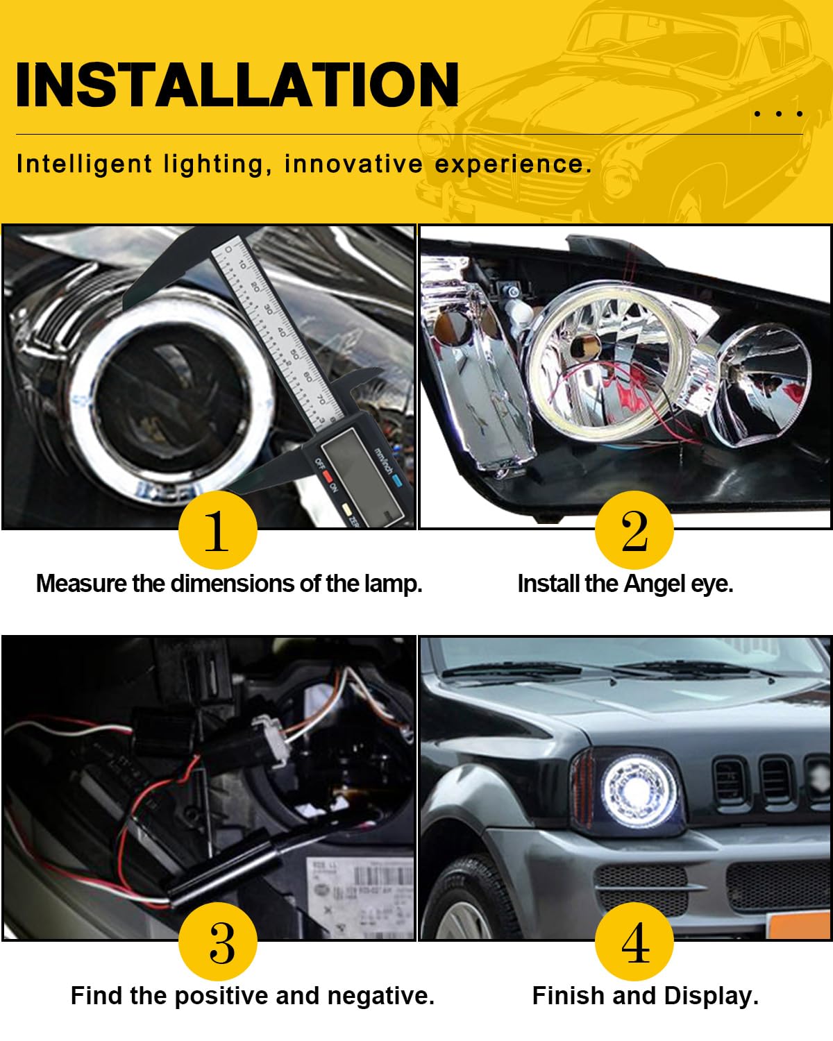 Qasim 2 Pcs White 80MM Car Angel Eyes Halo Rings COB Light Circle Ring LED Fog Light Bulbs DRL Lamp with Plastic Cover 12V 24V