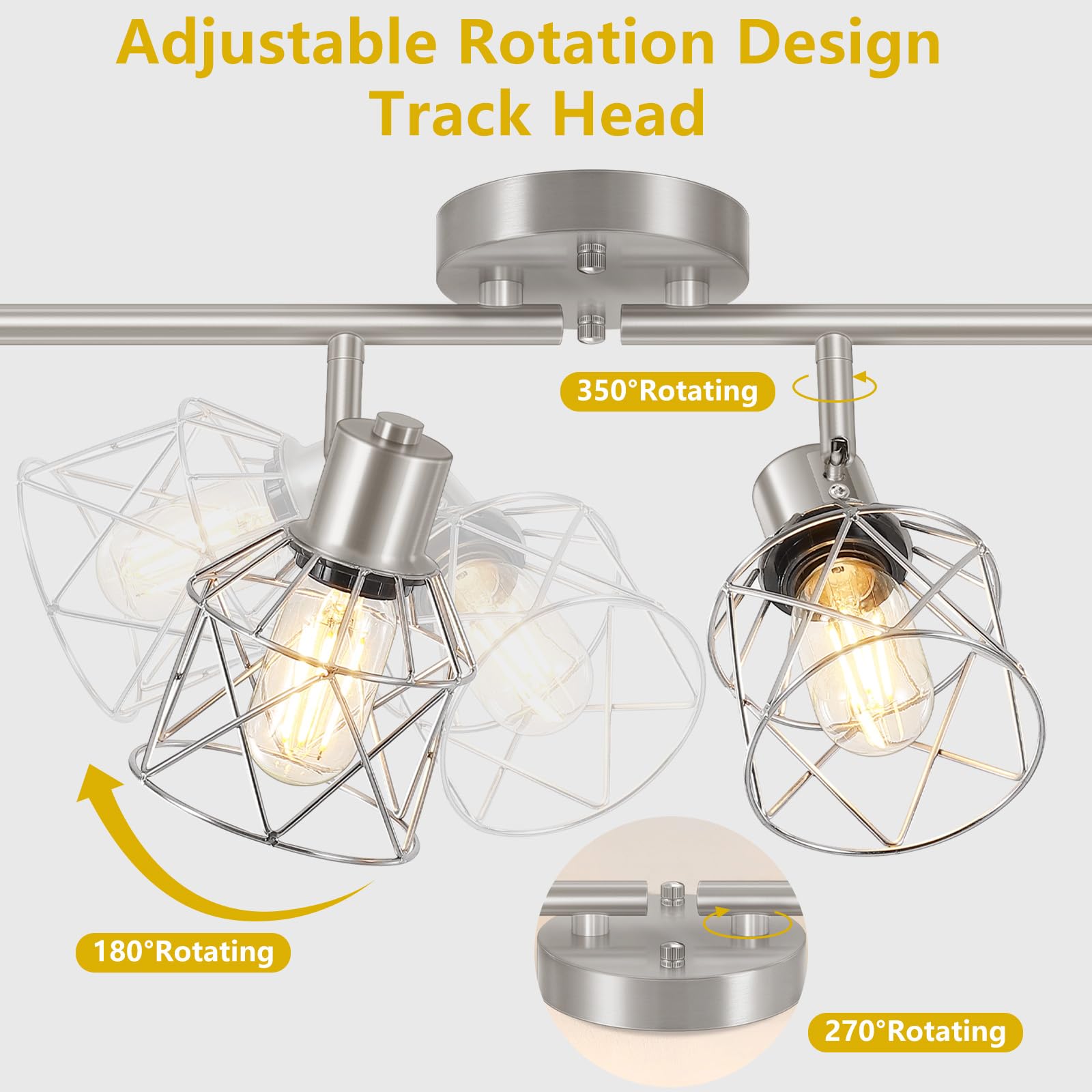 Baocuz 4-Light Kitchen Lighting Fixtures  Adjustable Multi-Directional Brushed Nickel Track Ceiling Light  Semi Flush Mount Ceiling Spotlight With Wire Cages For Living Room  Bedroom  Hallway