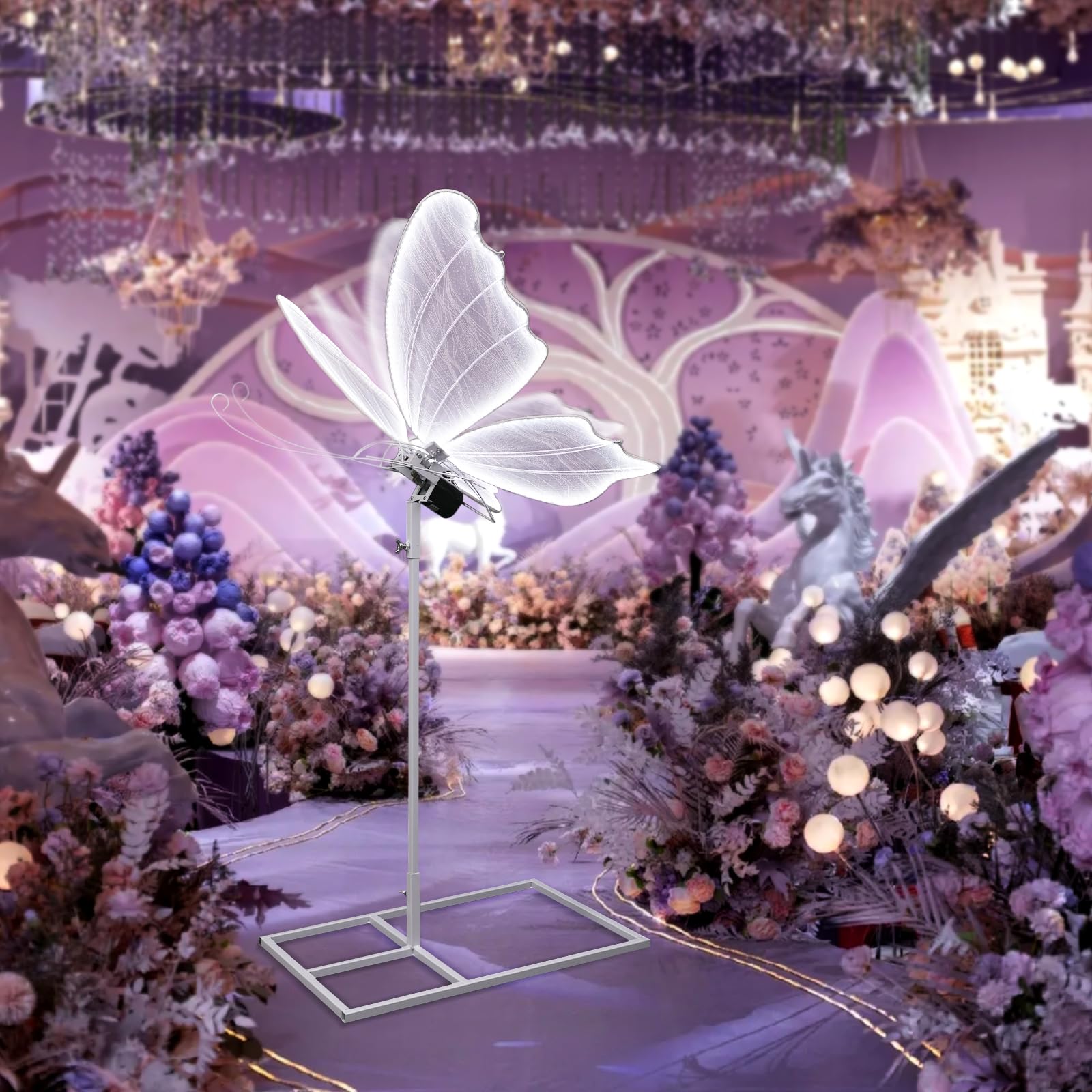 Wedding Electric Butterfly Floor Lamp: Giant Moving LED Butterflies Decoration with Movement & Lights Up - Big Movable Butterfly Props with Flapping Wings - for Birthday Party (White Light  23.6 IN)