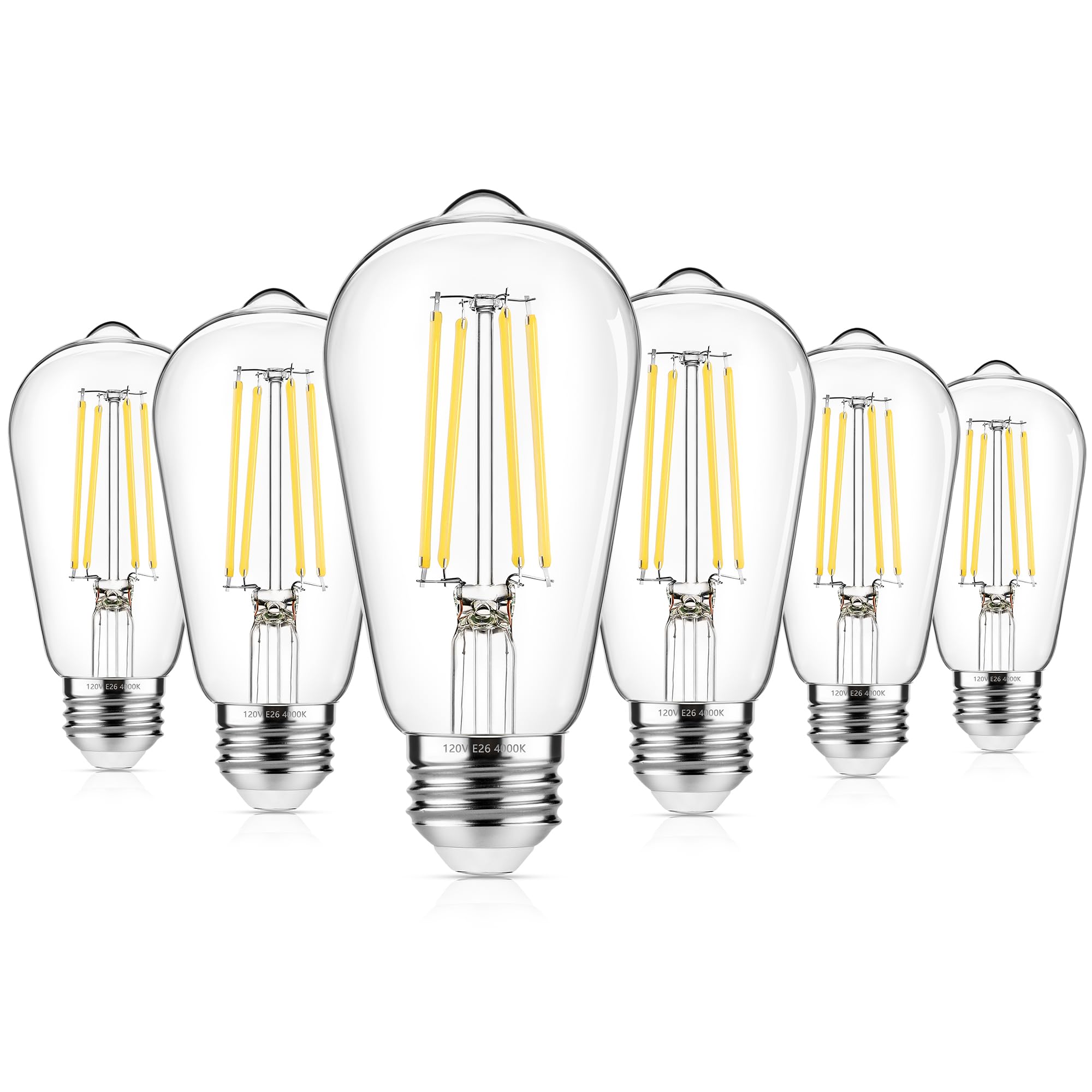 Asomst Vintage Edison Bulbs 60W Equivalent 850Lm, 6W Led Light Bulb Neutral White 4000K, St58 Filament Lighting E26 Base, Non-Di