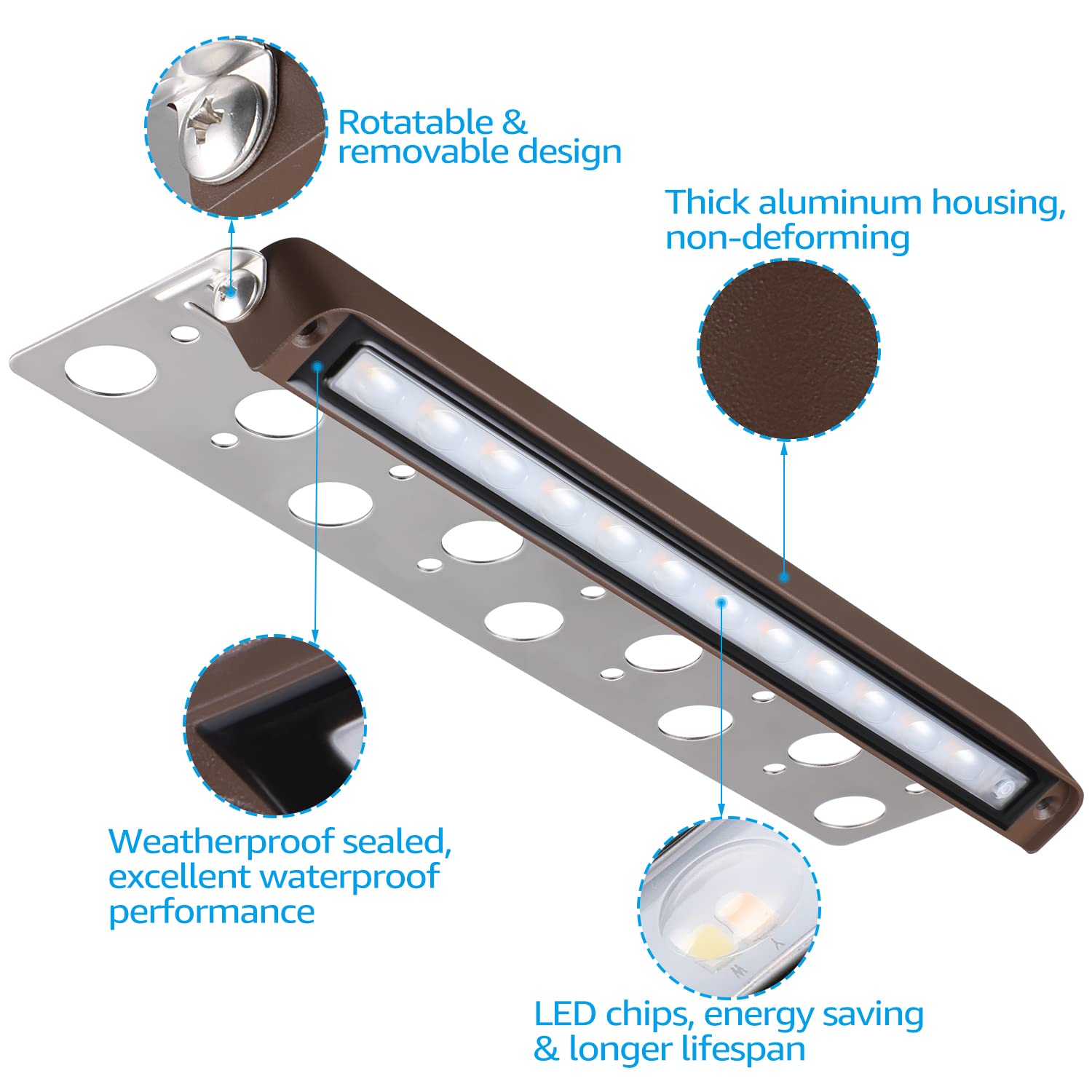 LEONLITE 12 Inch LED Hardscape Lighting, 5CCT, 7W Low Voltage, Die-Cast Aluminum, Model 70578, Outdoor Step Light