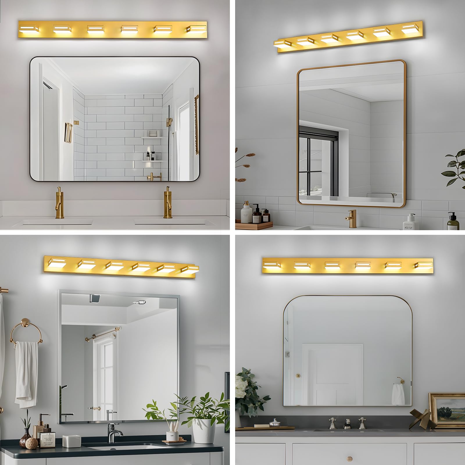 Donrao 48-Inch 6-Light Led Modern Gold Bathroom Vanity Light Fixtures Over Mirror  Bathroom Lighting Fixtures With Cool White 6000K  Vanity Wall Lights For Bath Restroom Powder Room
