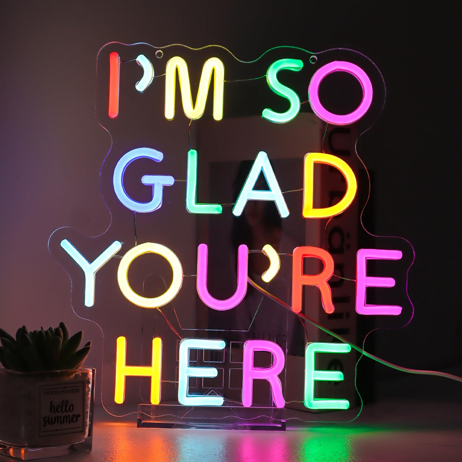 IM So Glad YouRe Here Neon Sign-Classroom Decoration -Inclusive Classroom Decor-Welcome Gift-Teacher Present-Decor Of Primary Schools And Kindergartens Wall Sign Decoration Present-Birthday Christmas Gift
