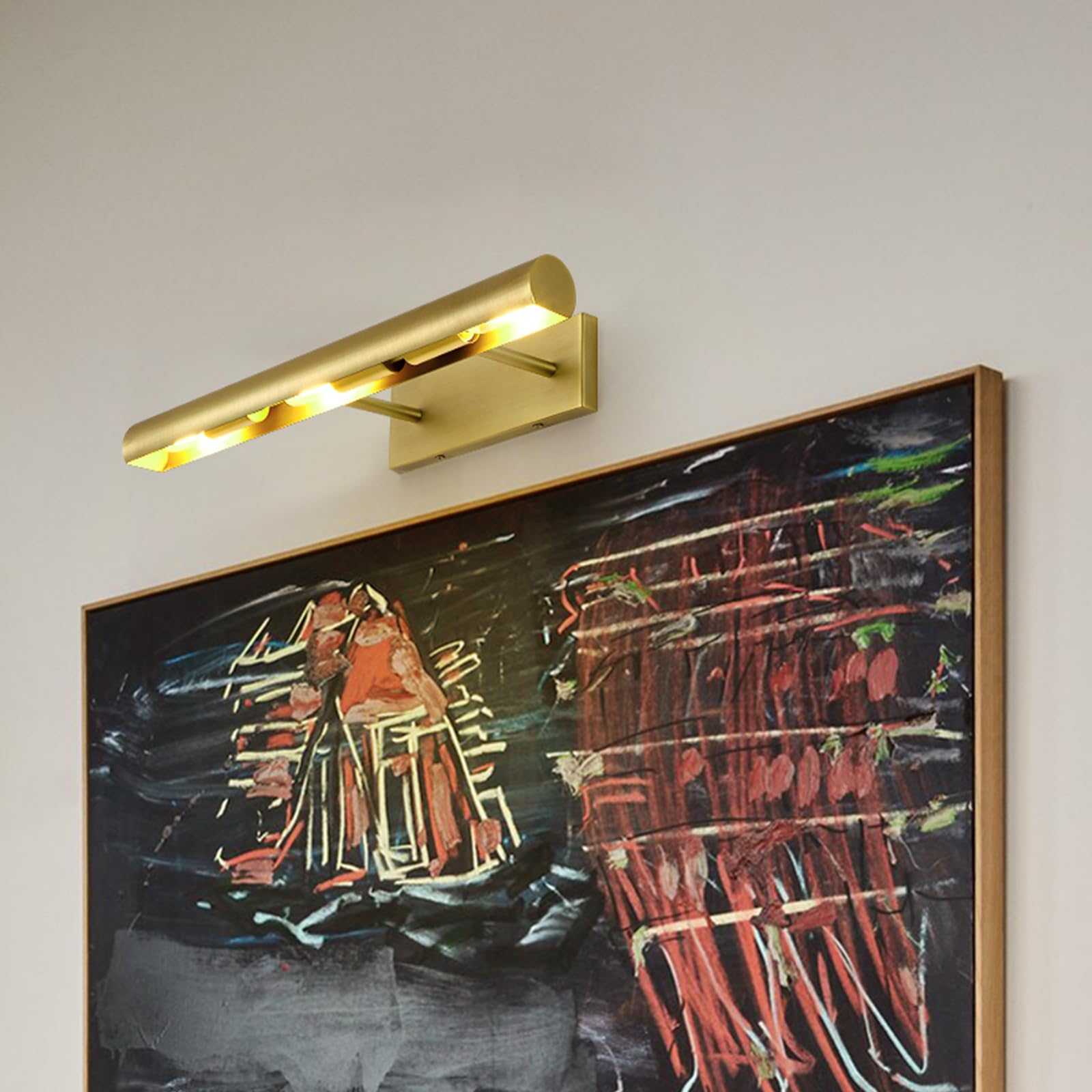 Pioutnf Picture Light, 18Inch Brass Picture Lights For Wall, Hardwired Brushed Gold Picture Lights, Rotatable Wall Lights For Pi