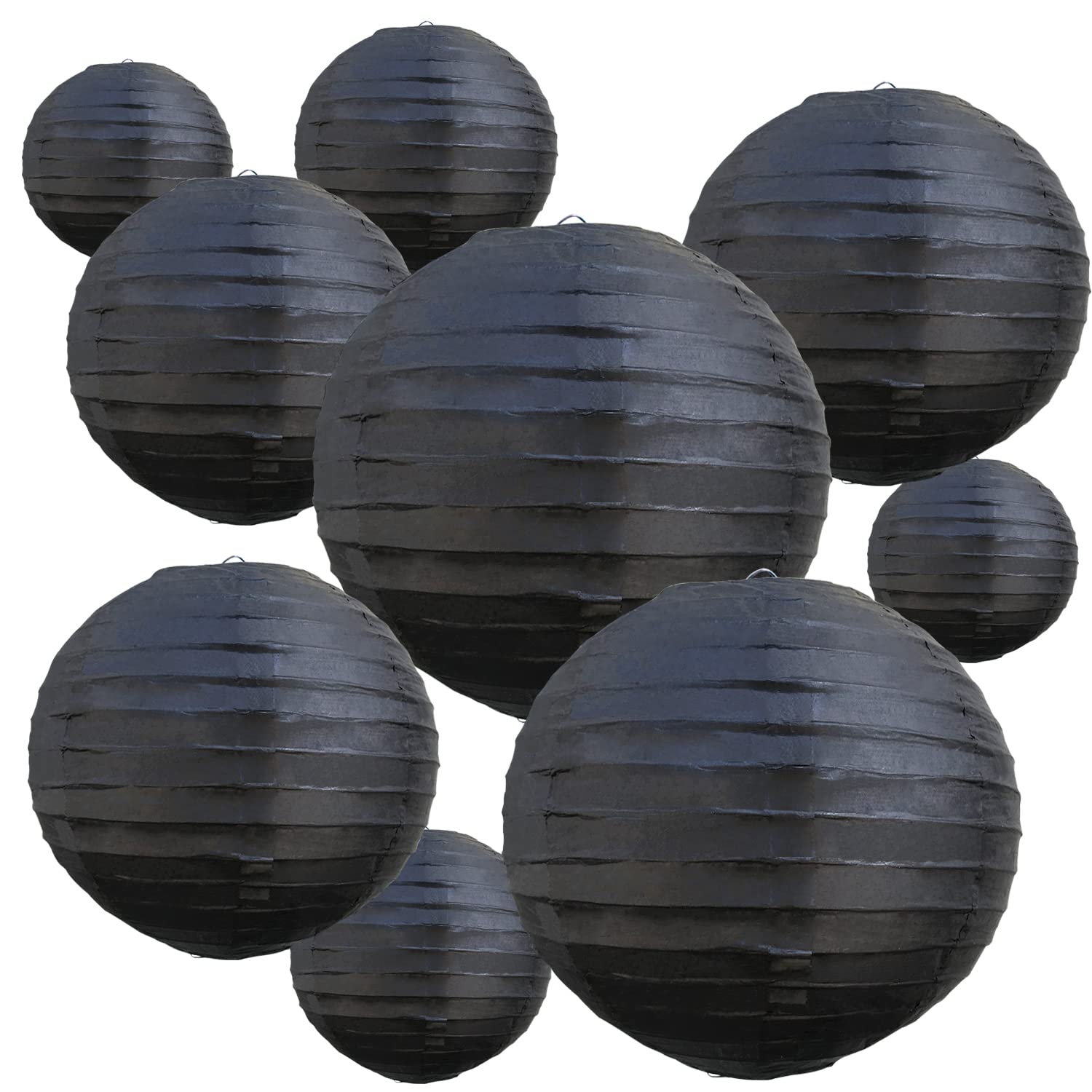 BEISHIDA Black Round Paper Lanterns Decorative Hanging Asia Chinese Japanese Paper Lanterns Lamp for Birthday Wedding Halloween Home Decor Party Decoration(10 Packs)