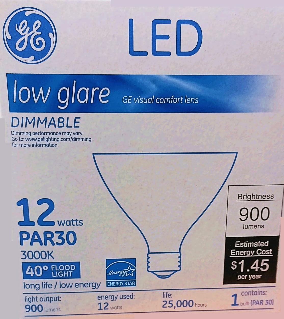 Ge 84380 Led Par30 Flood Light Bulb, 12 Watt, 900 Lumen, 3000K, Dimmable, 6 Pack