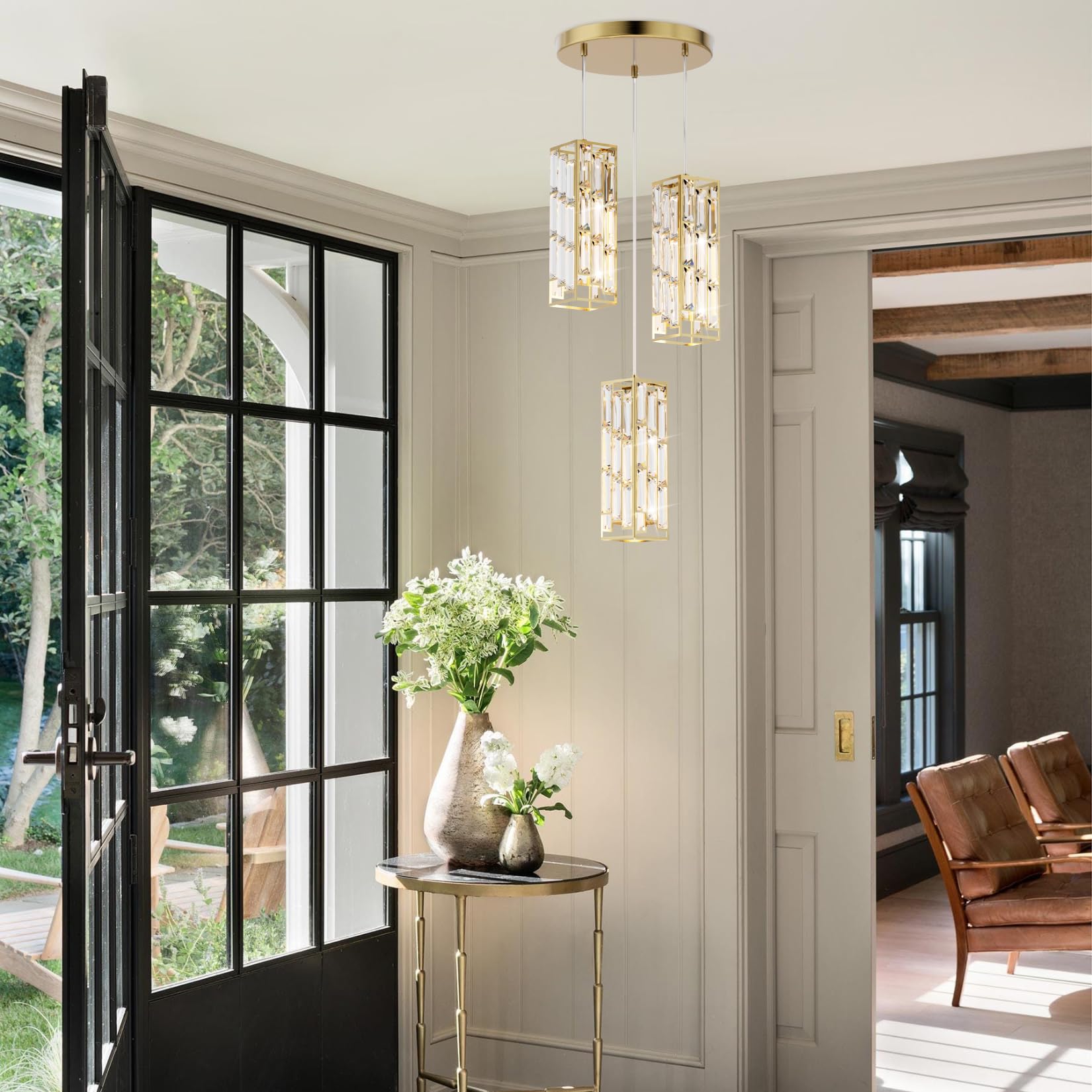 Aoceley 3-Light Brass Pendant Lights Modern Pendant Light Fixture, Mini Crystal Pendant Ceiling Light, Pendant Light For Kitchen