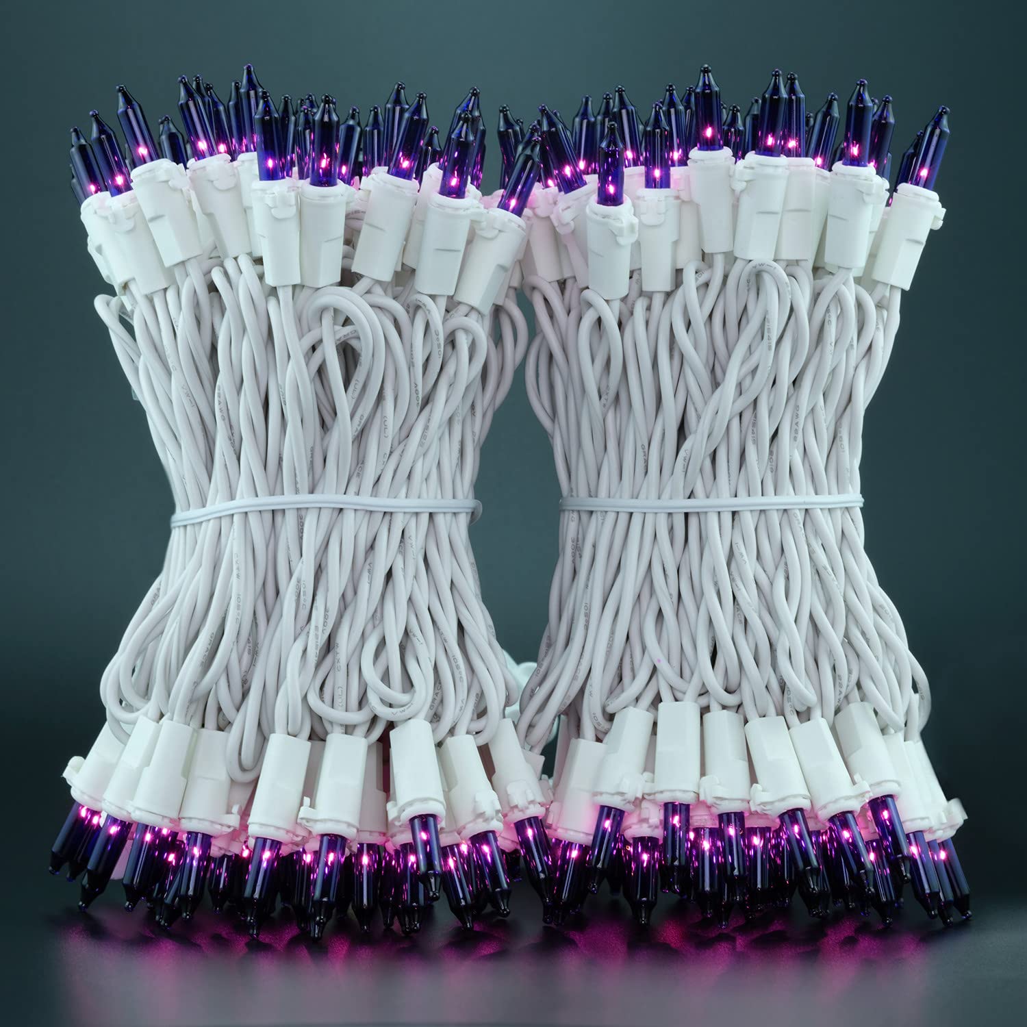 Yuletime 200 Purple Christmas Lights, Pack Of 2 Sets 33 Feet 100 Count Ul Certified Incandescent String Lights (Purple - White W