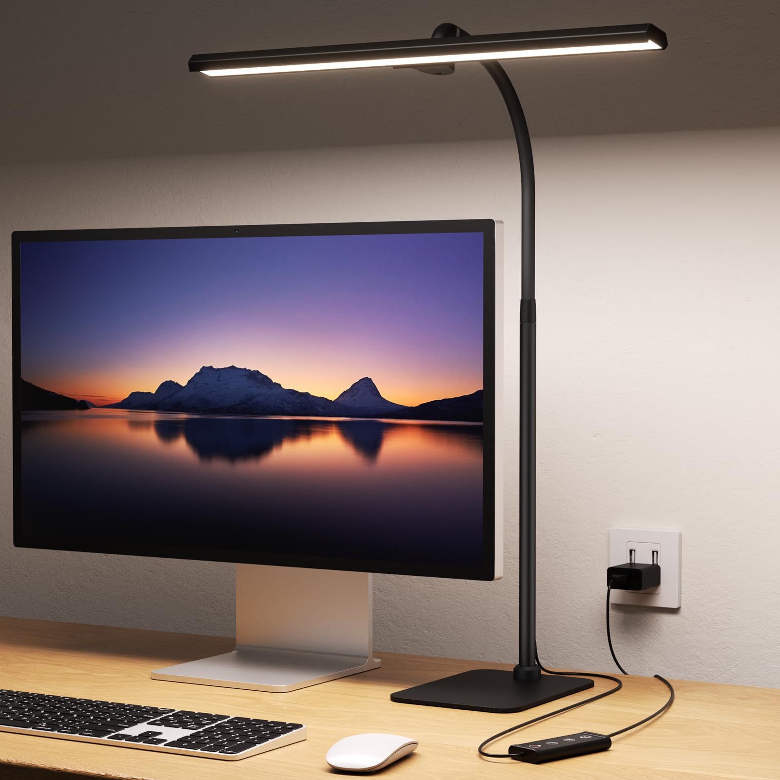 Kary LED Desk Lamps for Home Office, Tall Desk Light with Base, Flexible Gosseneck Adjustable Height 5-Level Dimmable Brightness