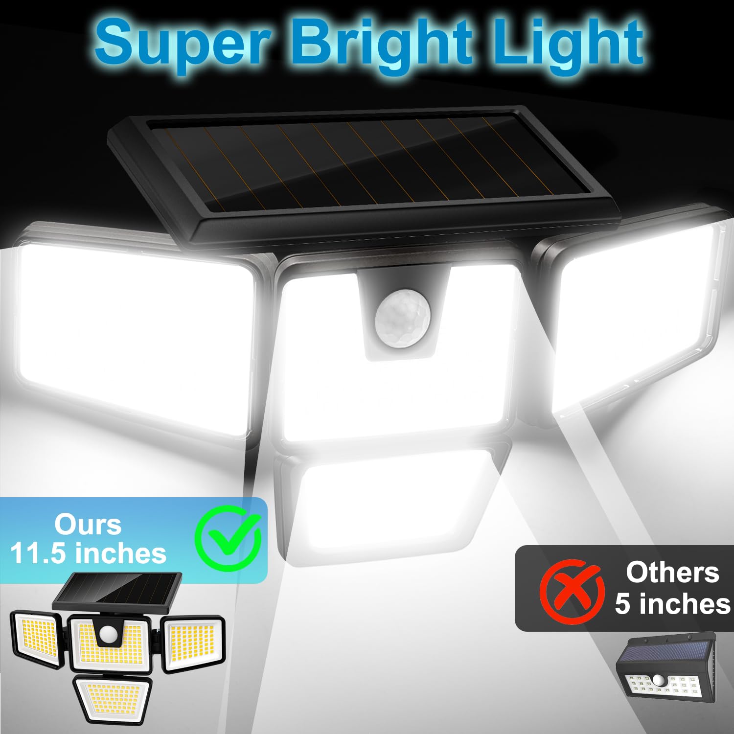 Ameritop Solar Lights Outdoor, 2 Pack Led High Brightness Cordless Solar Motion Sensor Lights; 4 Adjustable Heads, 320? Wide Ang
