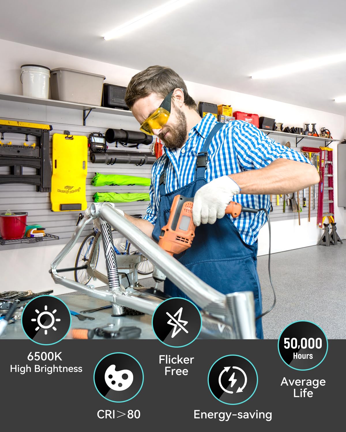 Sunlinkco (2 Pack 4Ft T5 Led Shop Light,6500K,20W,2300Lm(Super Bright White) Linkable Led Integrated Fixture,Garage Light,Ceilin