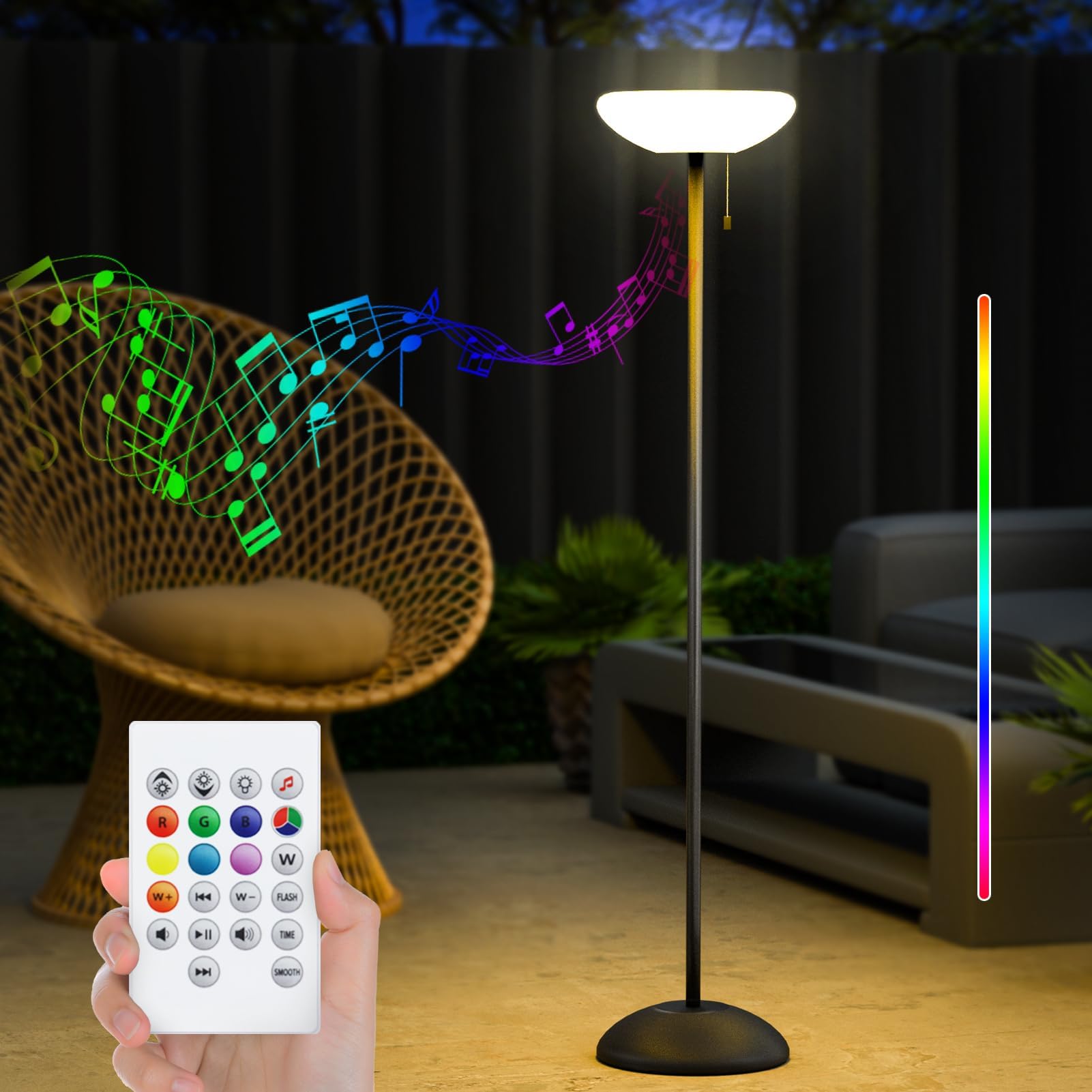 Ggii Solar Outdoor Floor Lamp Usb Portable Speaker Dimmable Led Rechargeable Rgb Warm White Lights For Yard Garden Patio(Cone Ba
