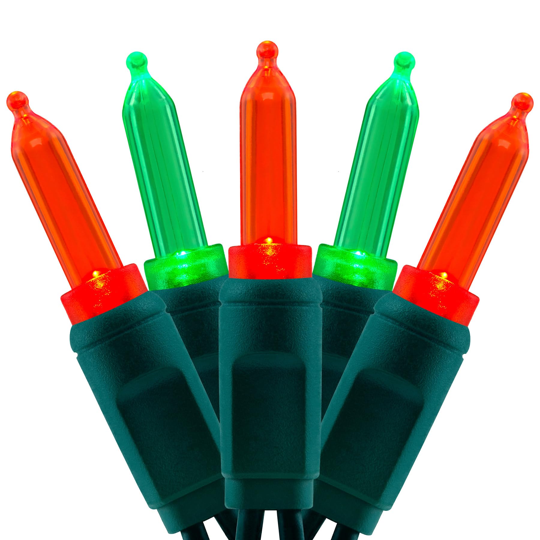 YULETIME T5 LED Christmas Lights, 33 ft Waterproof Green Wire, 100 Red & Green Bulbs, UL Certified