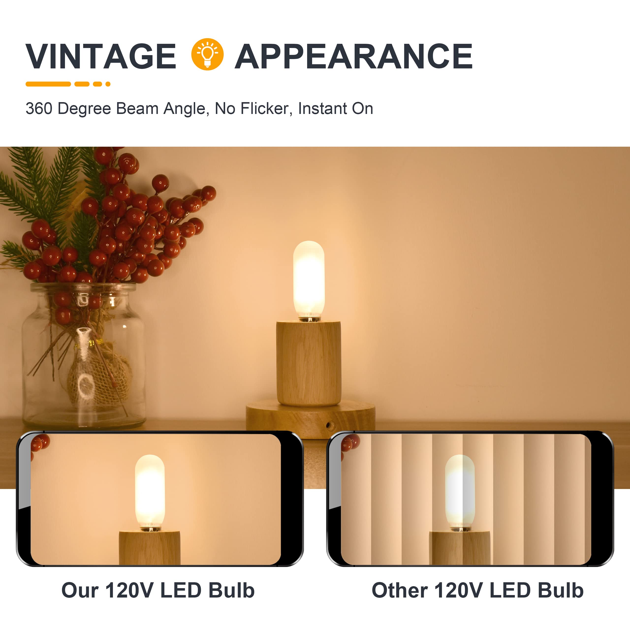 TOKCON Dimmable E12 Candelabra LED Bulbs, 2W (25W Equiv), 2700K Warm White, Glass, 6-Pack