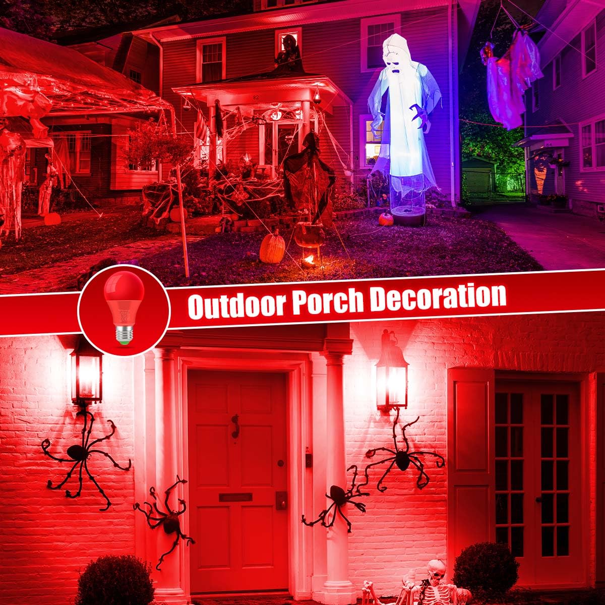 Wivety Red Light Bulb, A19 E26 Base, 9W Led Red Lightbulbs For Outdoor Porch, Indoor Party Decoration, Holiday Lighting, Hallowe