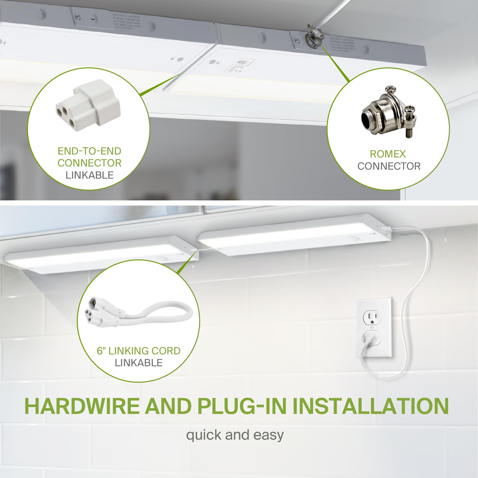 Asd Led Under Cabinet Lighting, 12 Inch, Dimmable, Hardwired/Plug-In, 3 Color Levels, 20-Pack, Energy Star, White