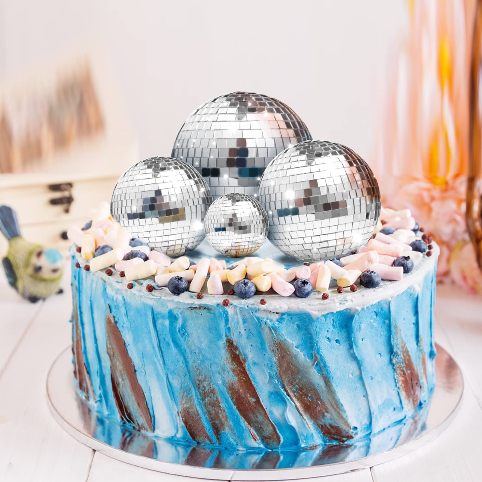Newmemo 11pcs Disco Ball Cake Decoration Mirror Cake Topper 70's Disco Disco Ball Table Decorations Disco Ball Centerpiece Decor