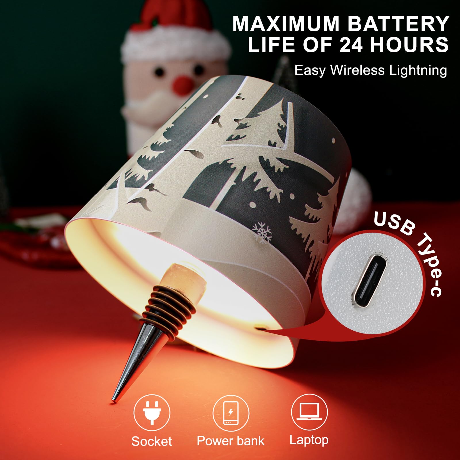Mebaraul Wireless Bottle Lamp Shade, LED Rechargeable Table Lamp, 3 Colors Dimming, Forest, Model FT1