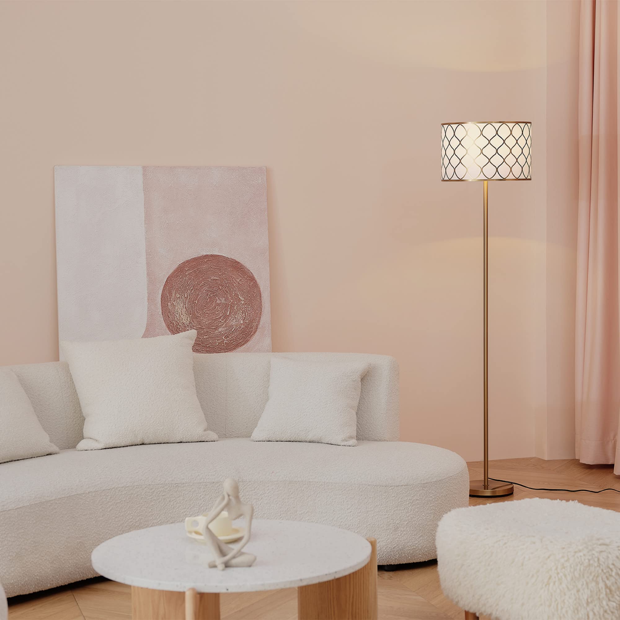 Globe Electric 65787 Kinsley 65'' Floor Lamp, Matte Brass, Metal Mesh Over Cotton Shade